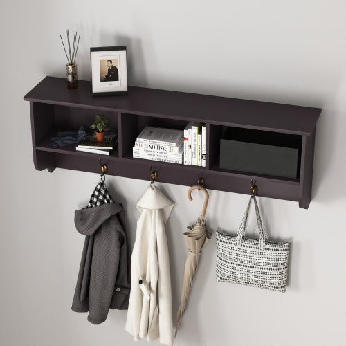 Entryway Coat Rack with Dual Hooks and Storage Shelf