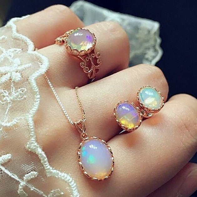 Color Gemstone Set: Necklace, Earrings, Ring, and More