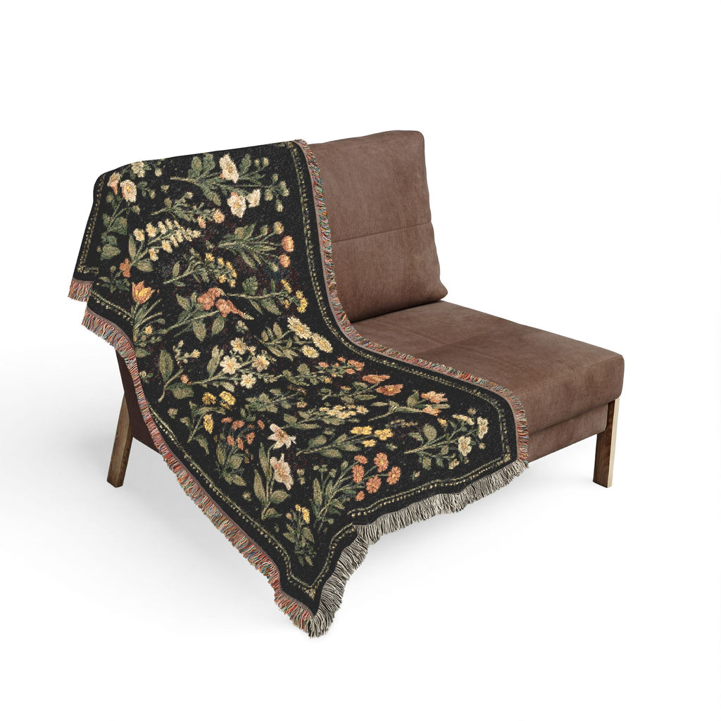 Vintage Floral Tapestry Woven Blanket | Meadow Flowers Throw