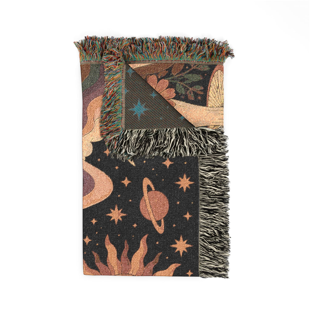 Psychedelic Mushroom Sunscape Woven Blanket | Retro Checkerboard Path