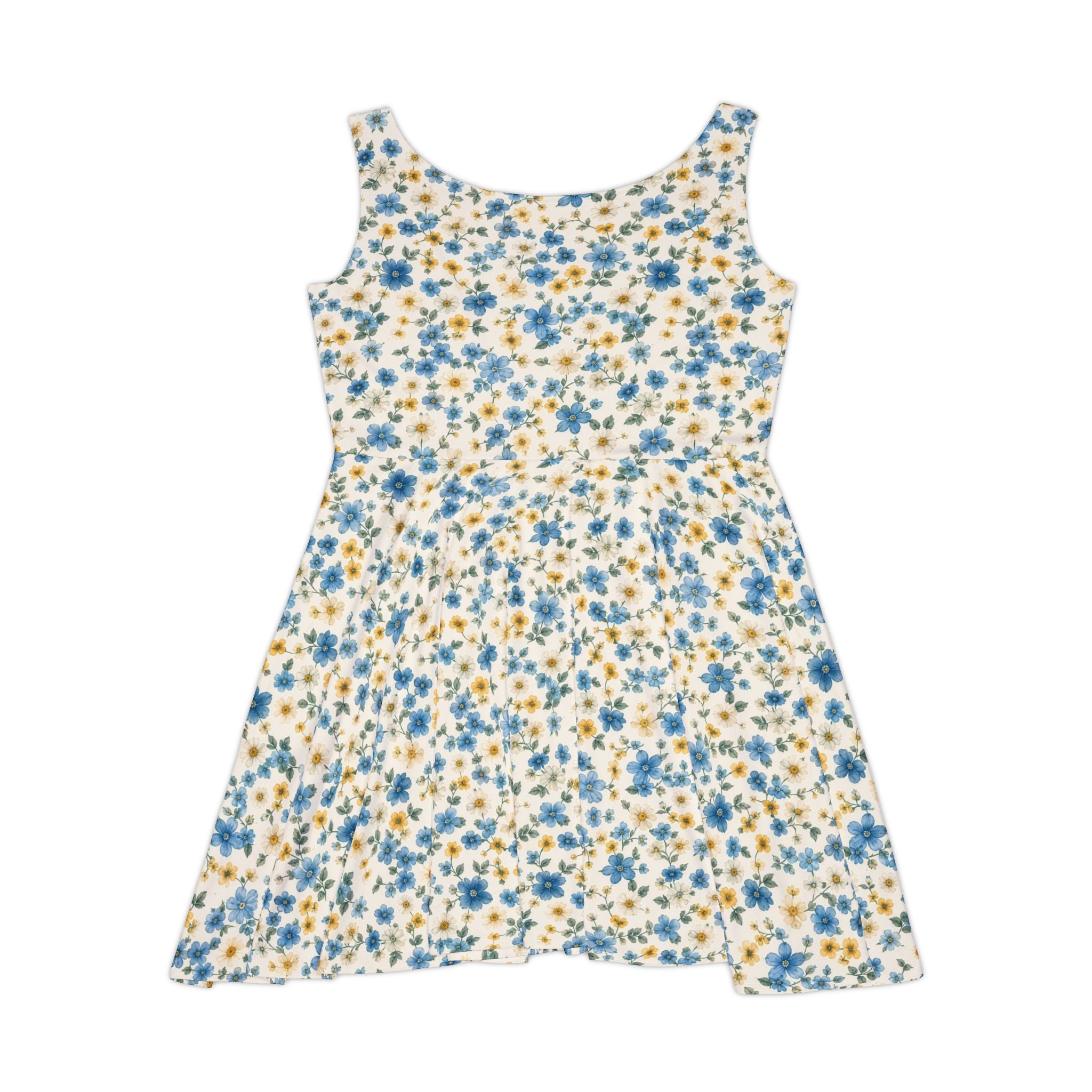 Blue and Yellow Ditsy Floral Skater Dress