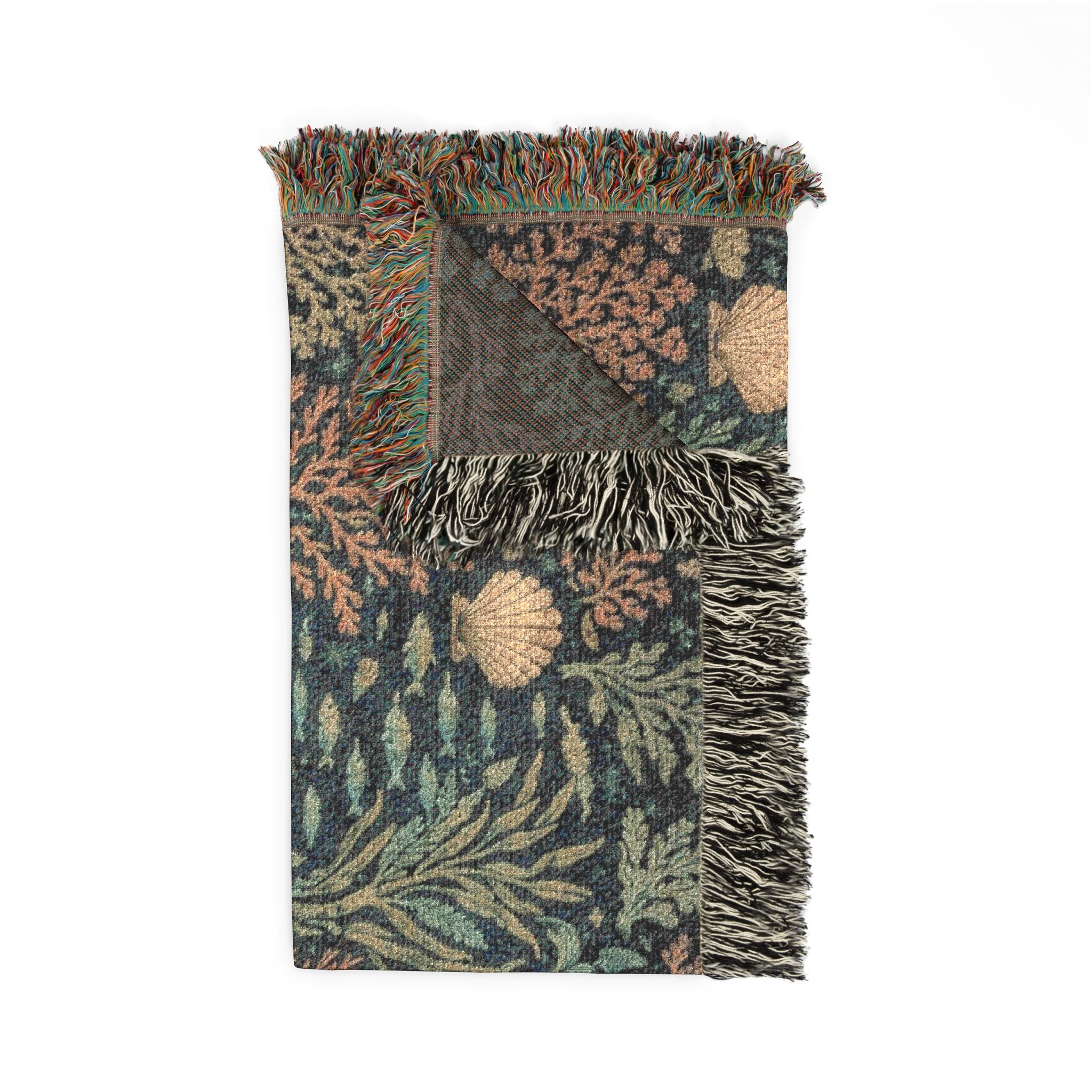 Vintage Sealife Floral Tapestry Woven Blanket | Botanical Throw, Earth Tones