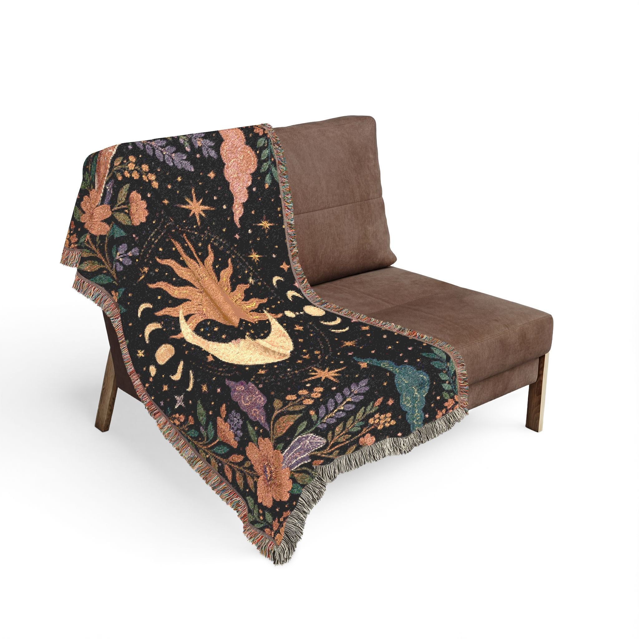 Sun and Moon Celestial Woven Blanket | Boho Astrology Throw