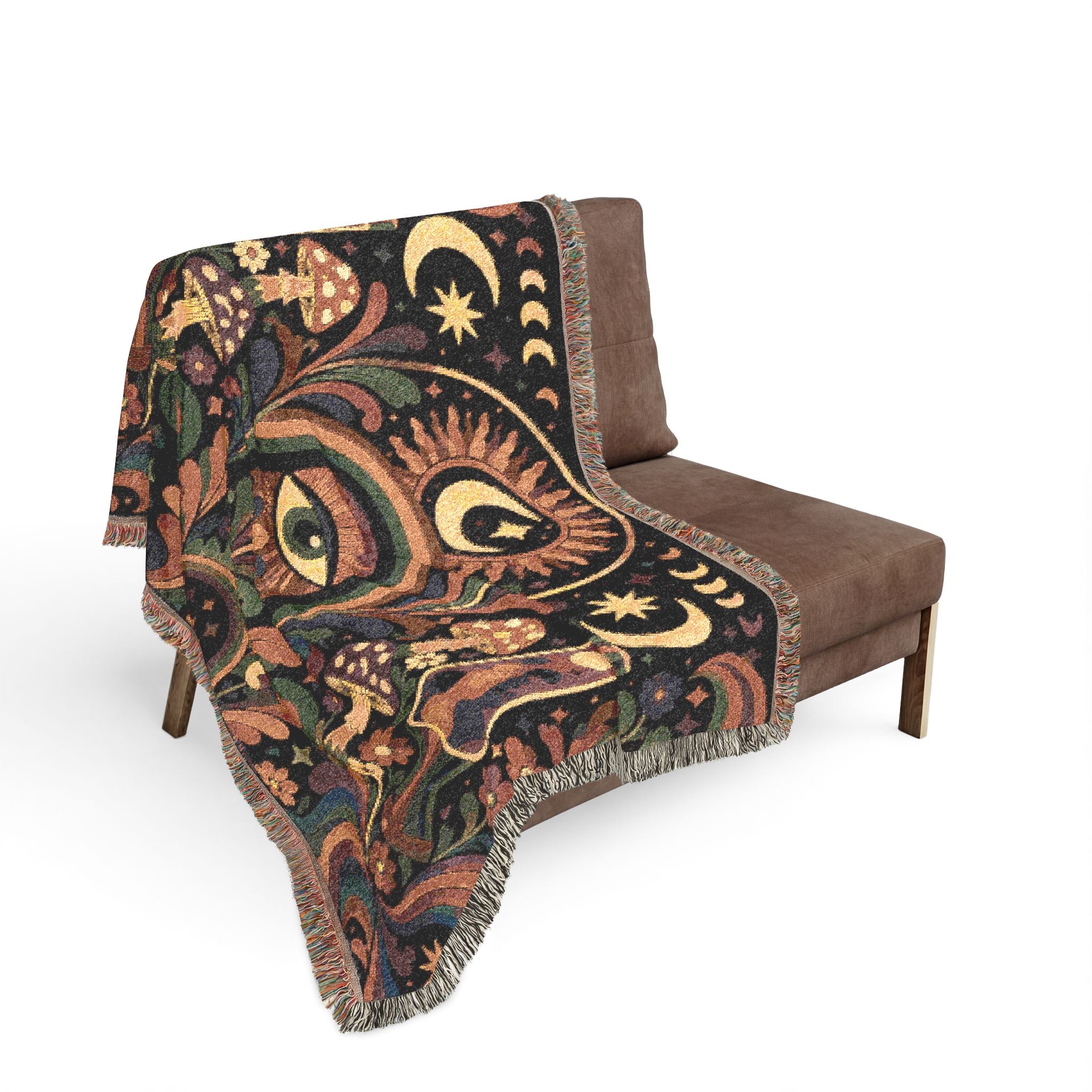 Celestial Moon Eye Woven Blanket | Mystic Boho Tapestry Throw