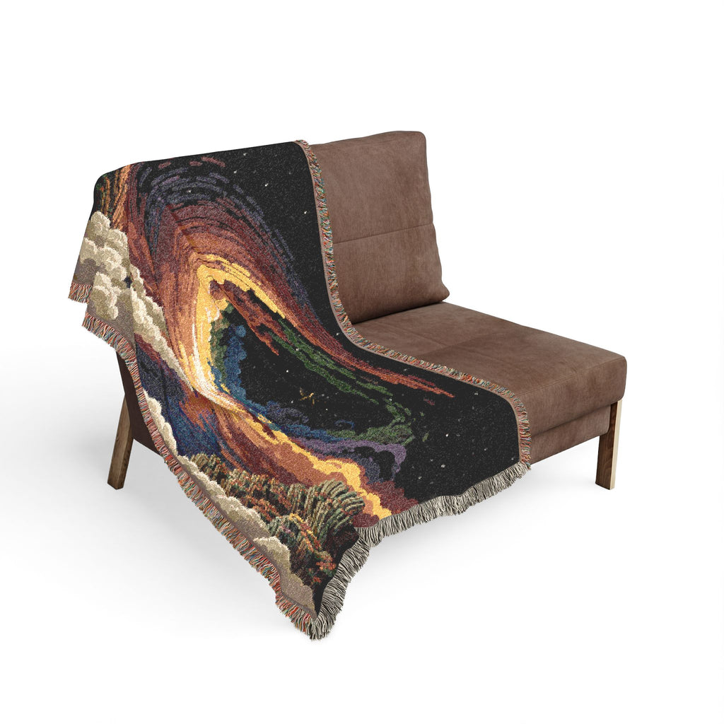 Cosmic Vortex Woven Blanket | Starry Swirl Tapestry Throw