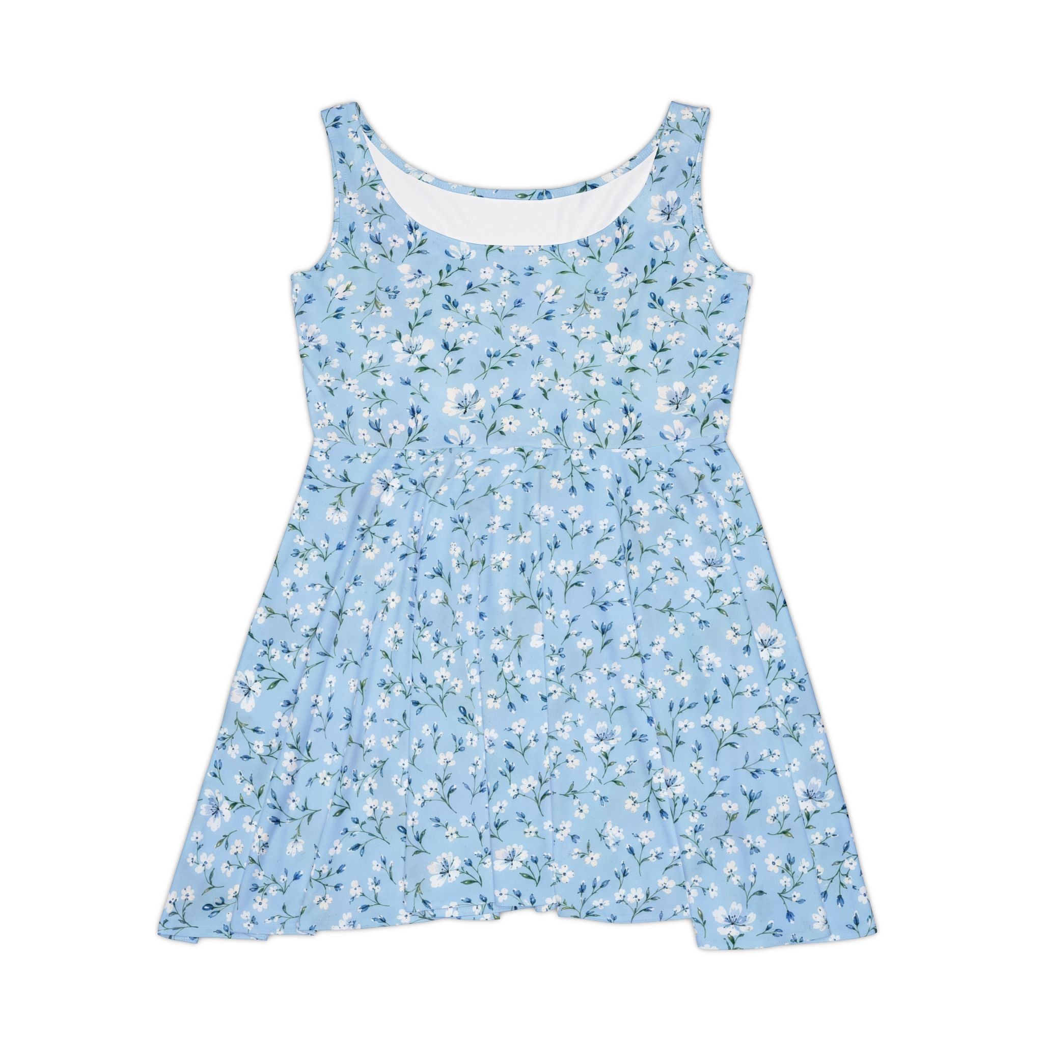 Blue Floral Pattern Skater Dress