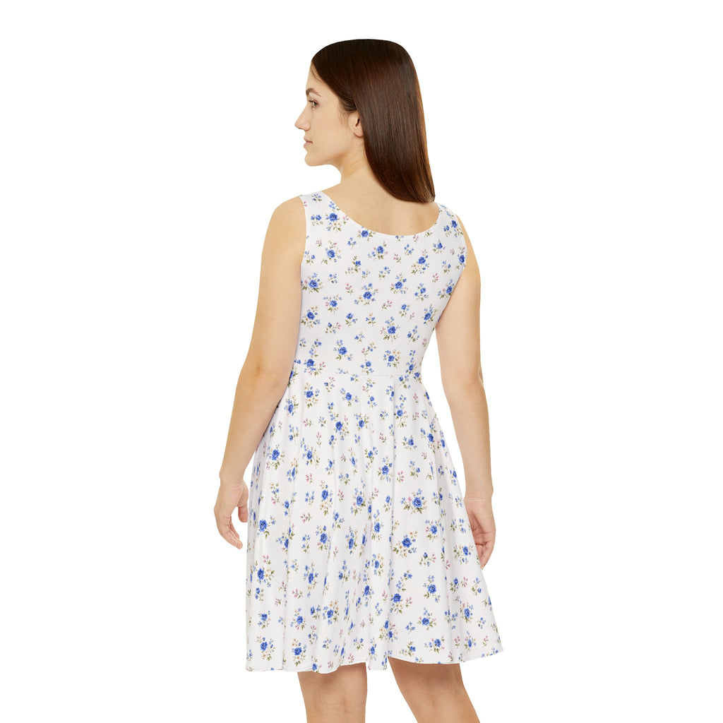 Blue Floral Print Skater Dress