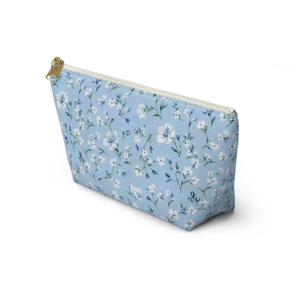 Light Blue Floral Pattern Accessory Pouch