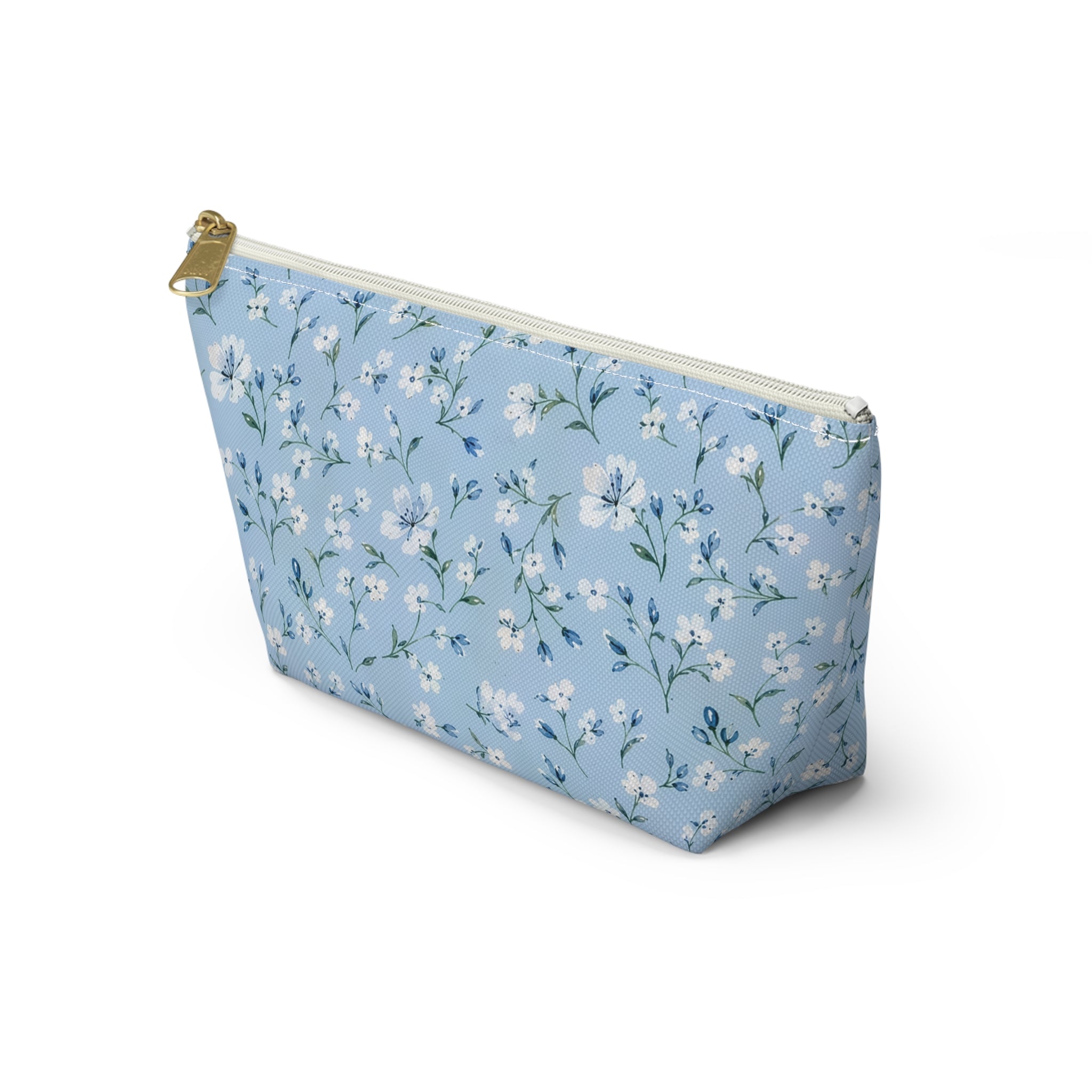 Light Blue Floral Pattern Accessory Pouch
