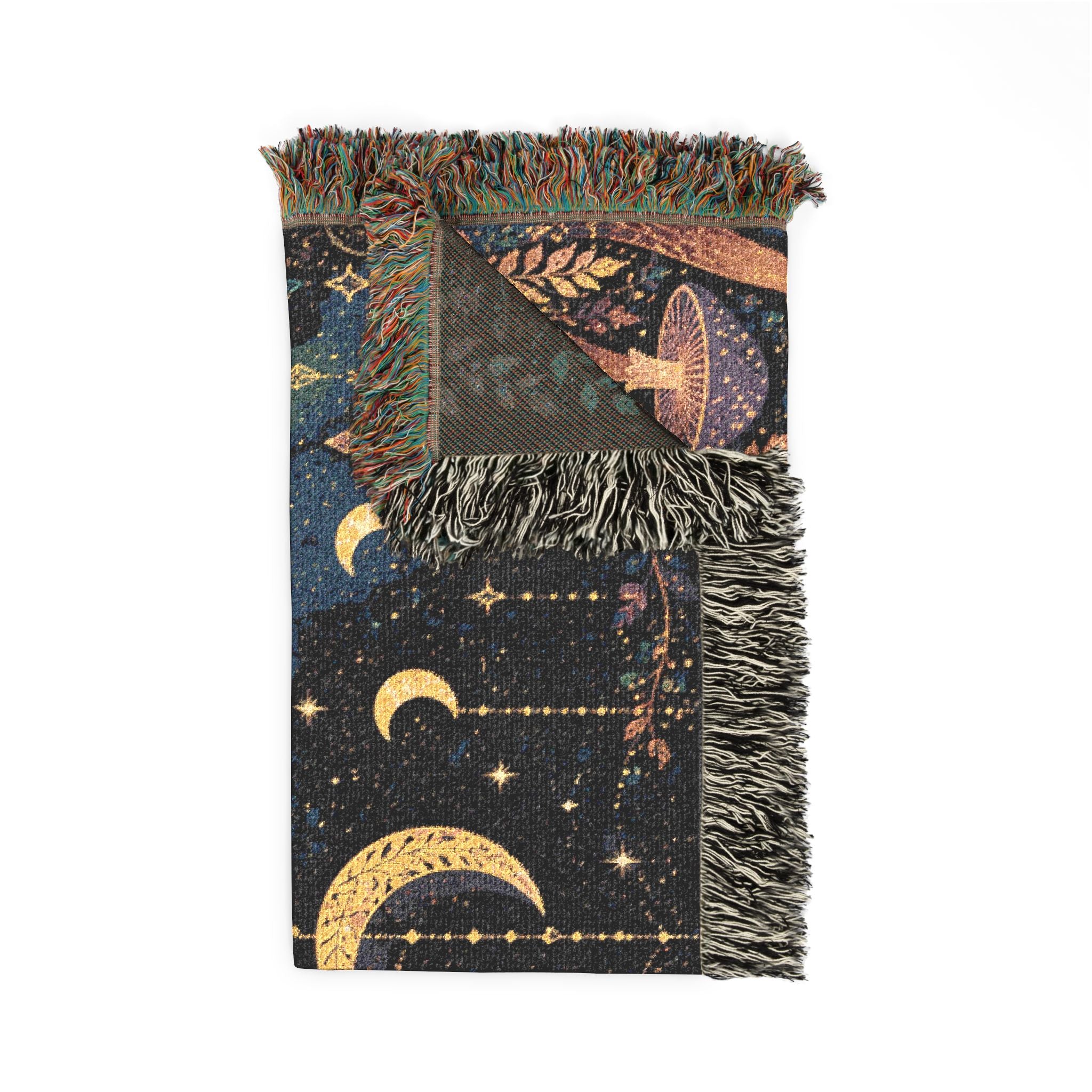 Moonlit Mushroom Forest Woven Blanket | Celestial Nightscape Tapestry