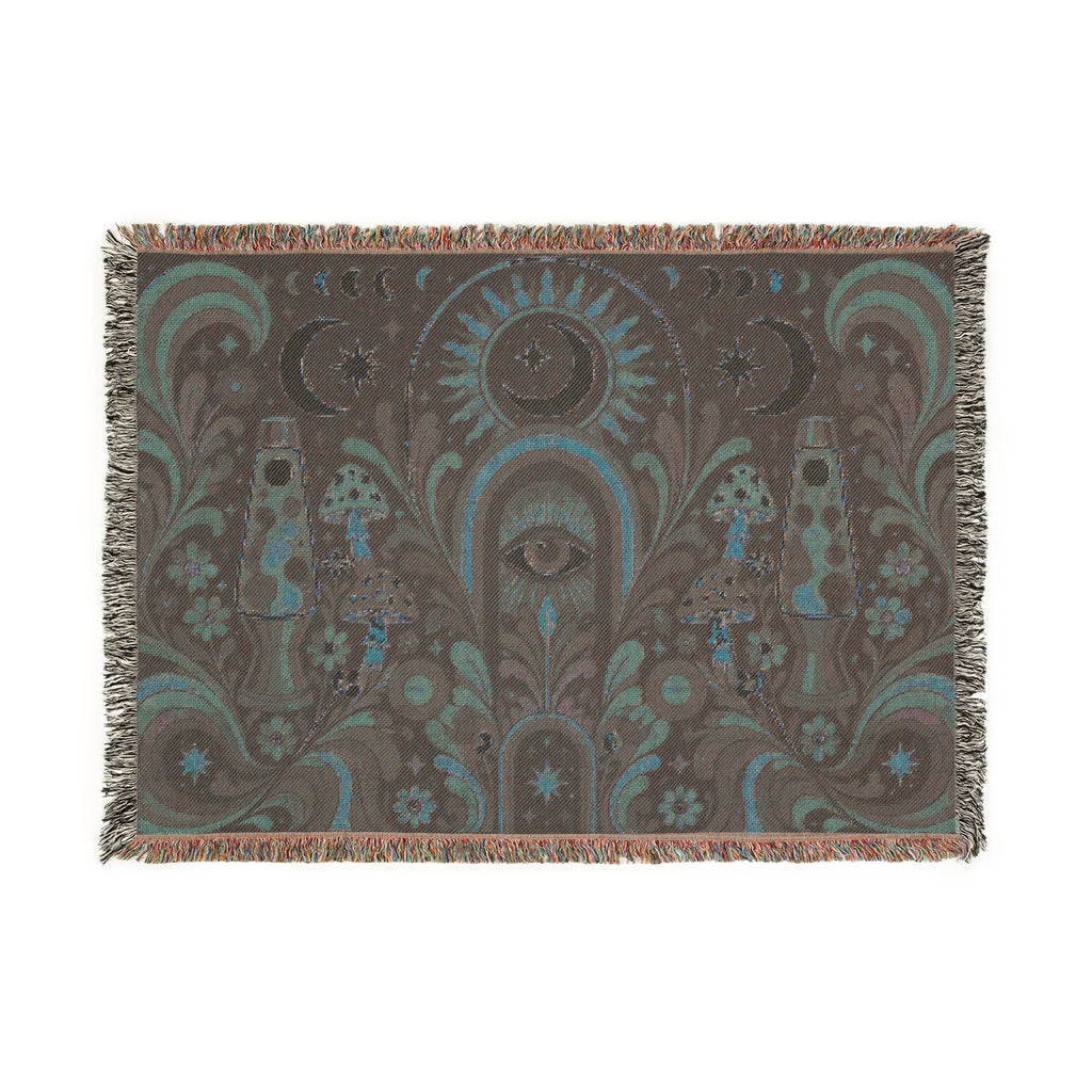 Celestial Moon Eye Woven Blanket | Mystic Boho Tapestry Throw