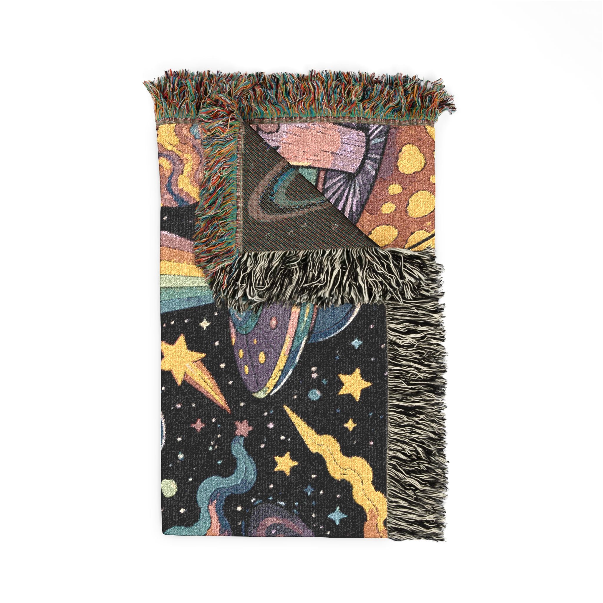 Psychedelic Alien Mushroom Scene Woven Blanket | Space UFO Tapestry Throw