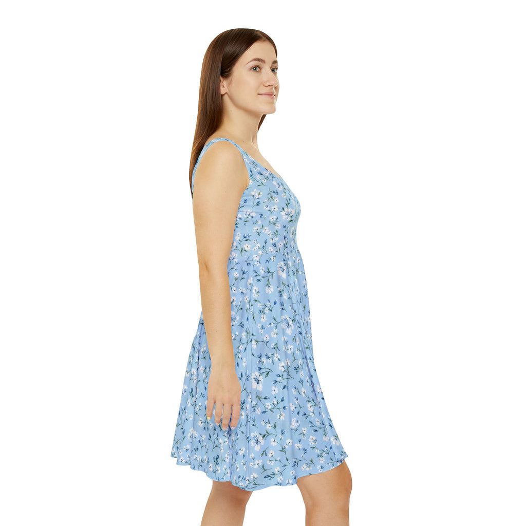 Blue Floral Pattern Skater Dress