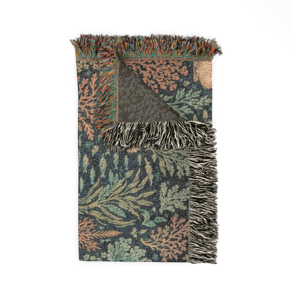 Vintage Sealife Floral Tapestry Woven Blanket | Botanical Throw, Earth Tones