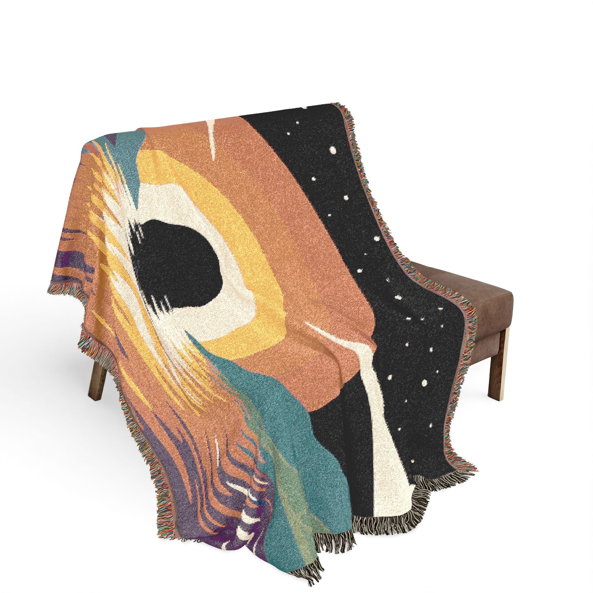 Retro Sunset Arch Woven Blanket | Boho Landscape Tapestry Throw