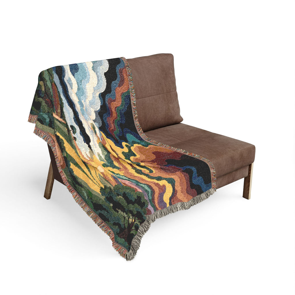 Sunset Landscape Woven Blanket | Scenic Countryside Tapestry Throw