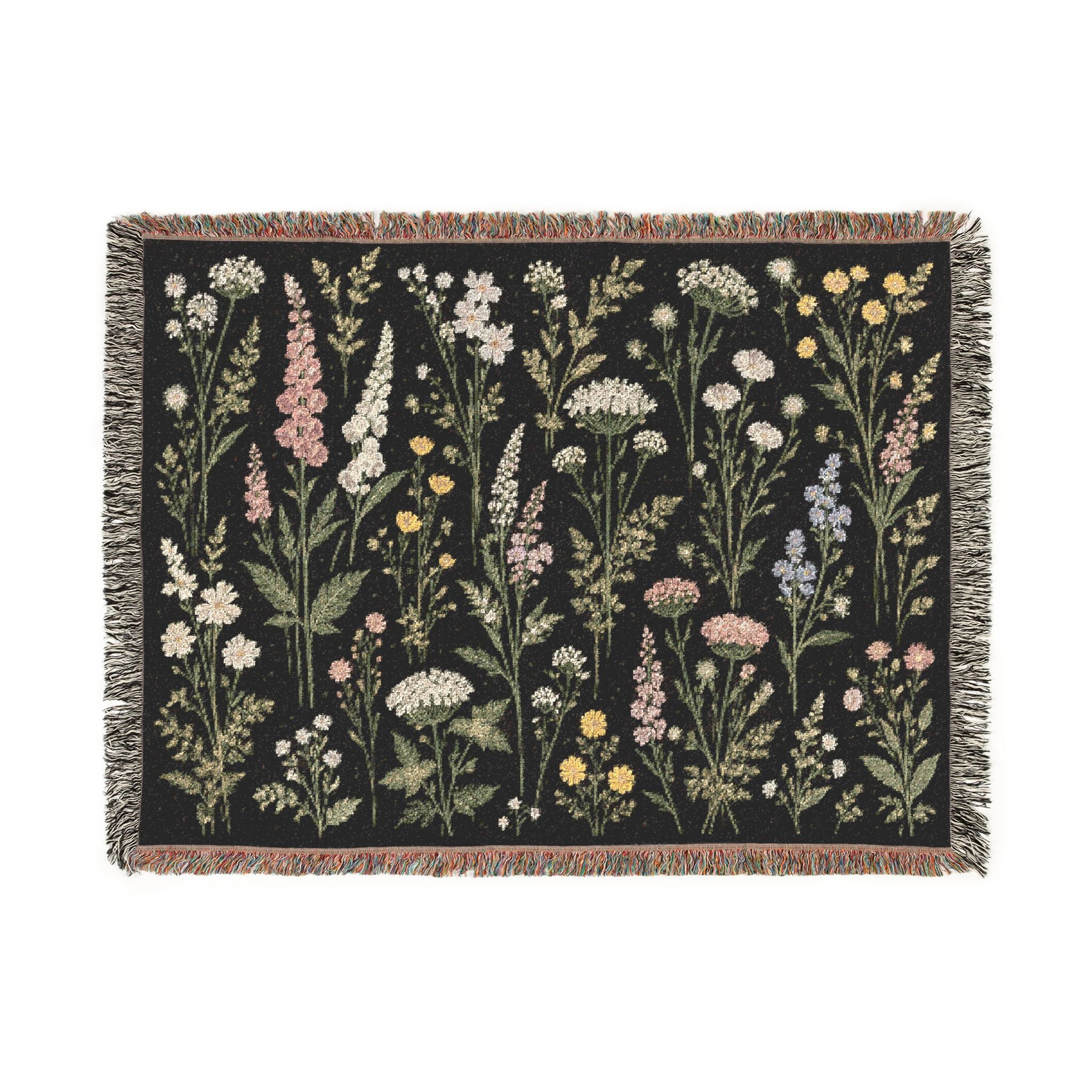 Vintage Wildflower Meadow Woven Blanket | Floral Tapestry Throw