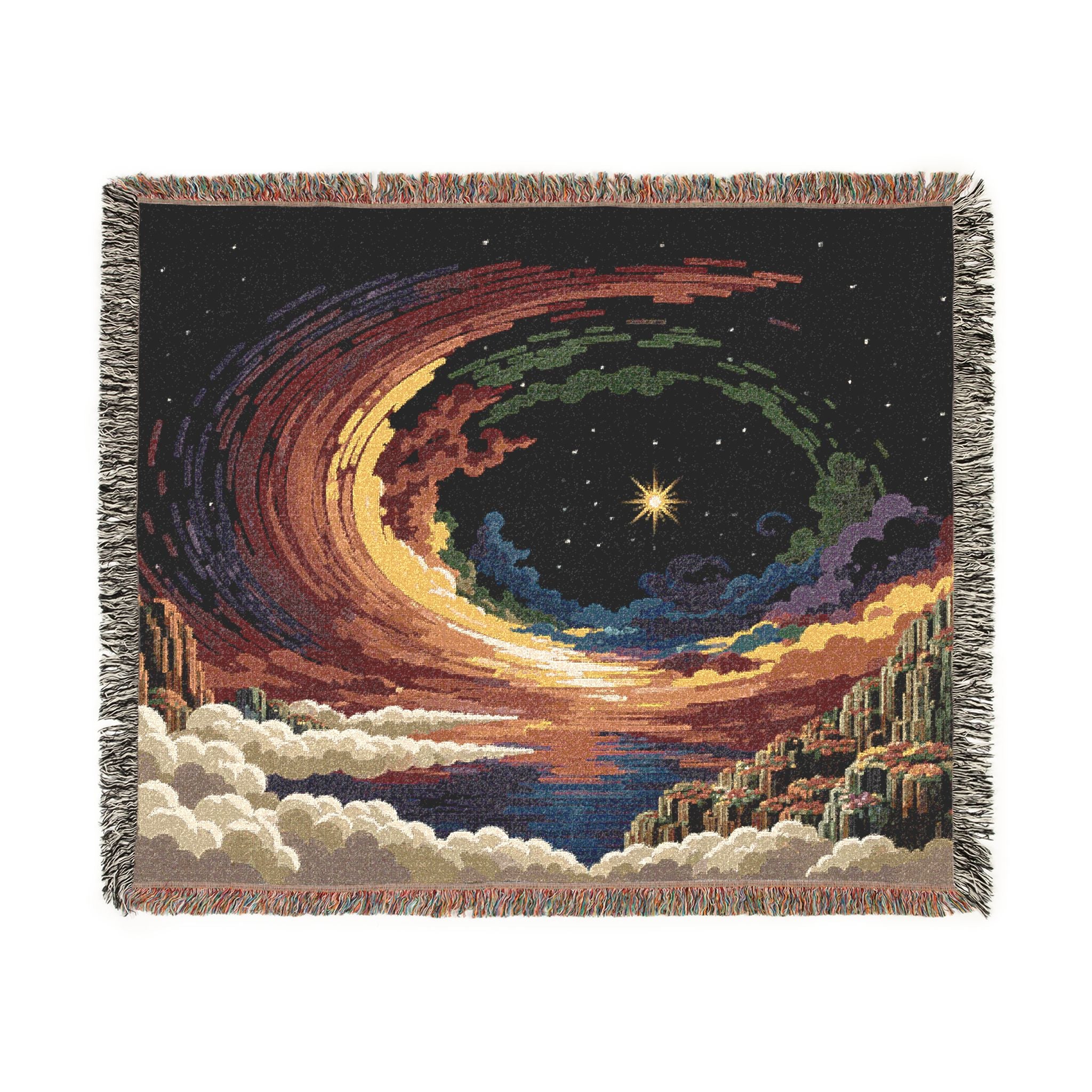 Cosmic Vortex Woven Blanket | Starry Swirl Tapestry Throw