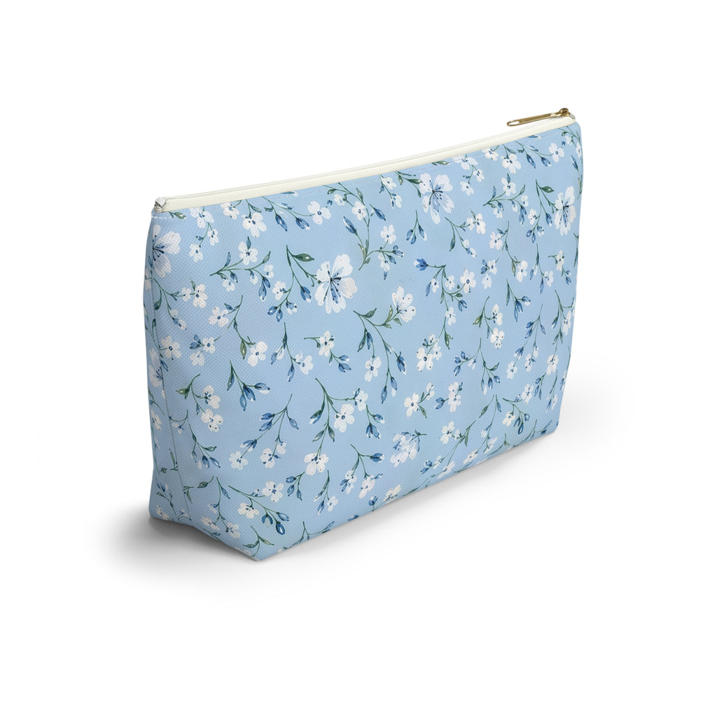 Light Blue Floral Pattern Accessory Pouch