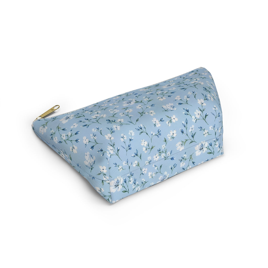 Light Blue Floral Pattern Accessory Pouch