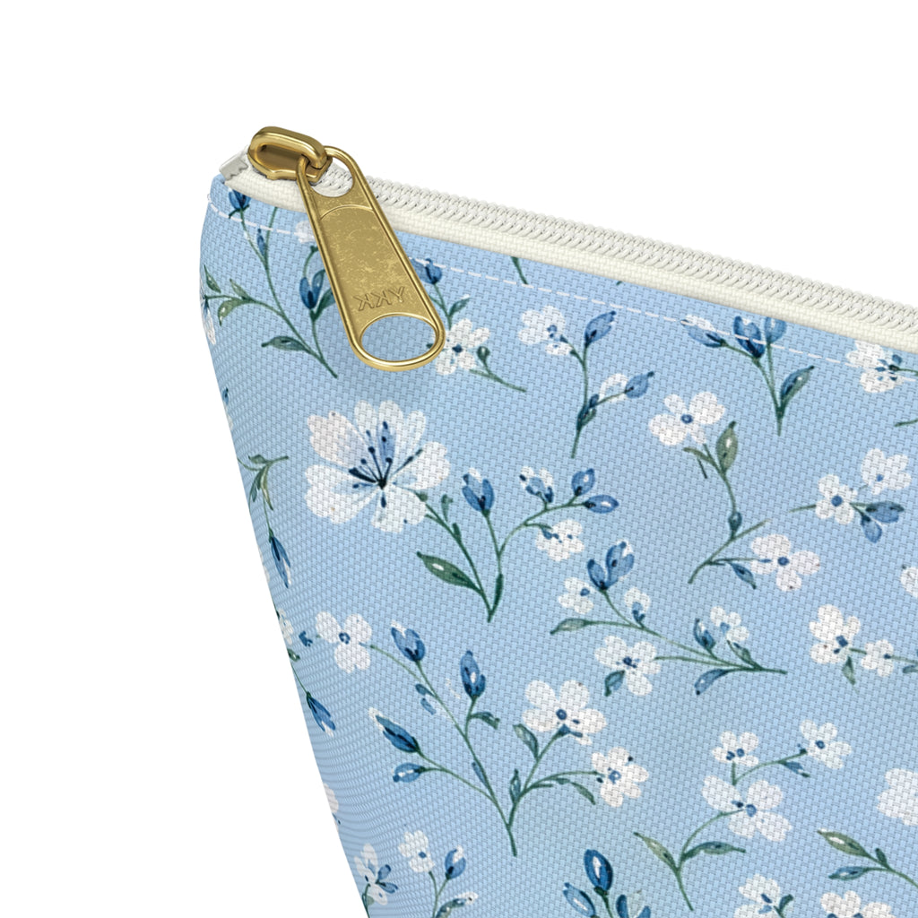 Light Blue Floral Pattern Accessory Pouch