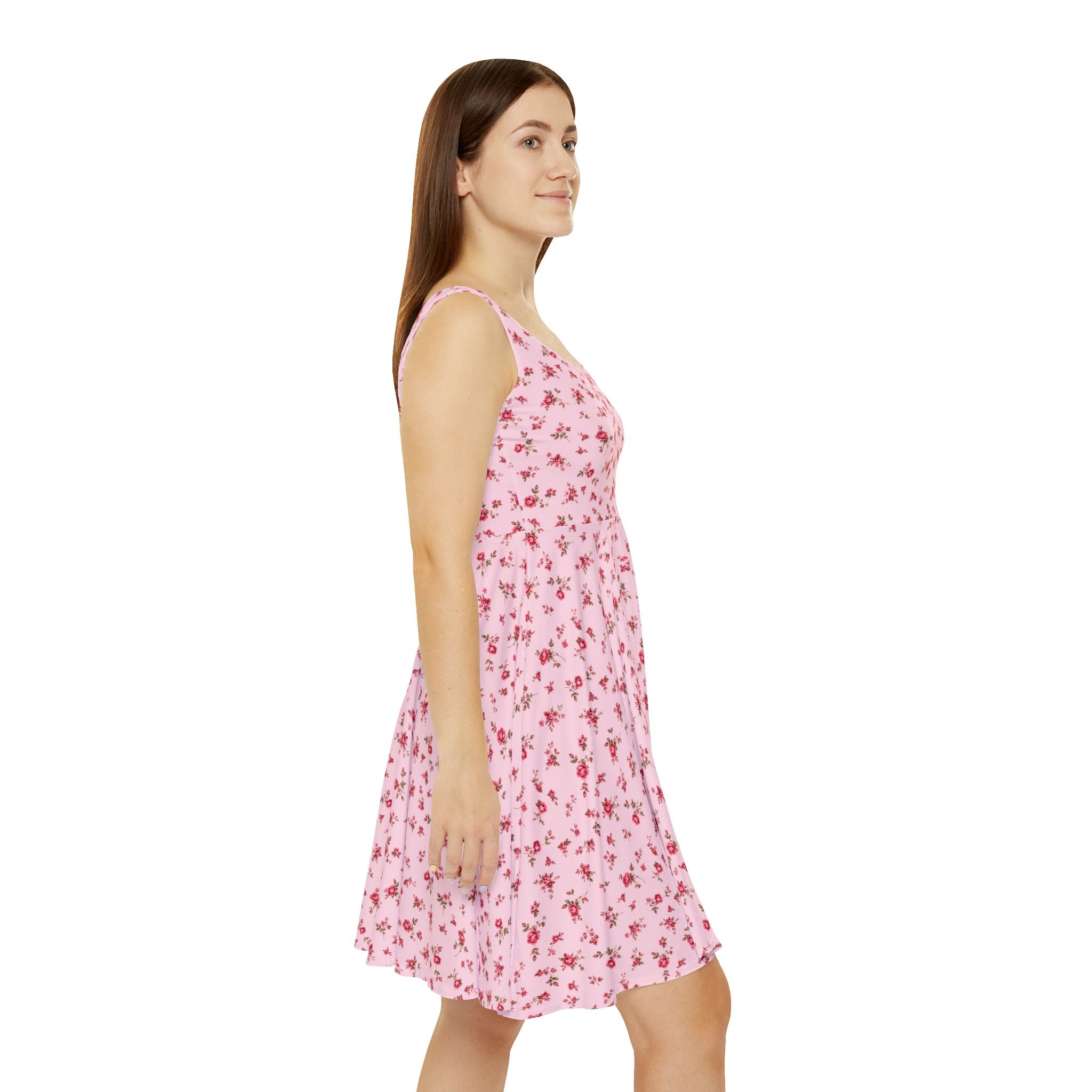 Pink Tiny Rose Floral Skater Dress