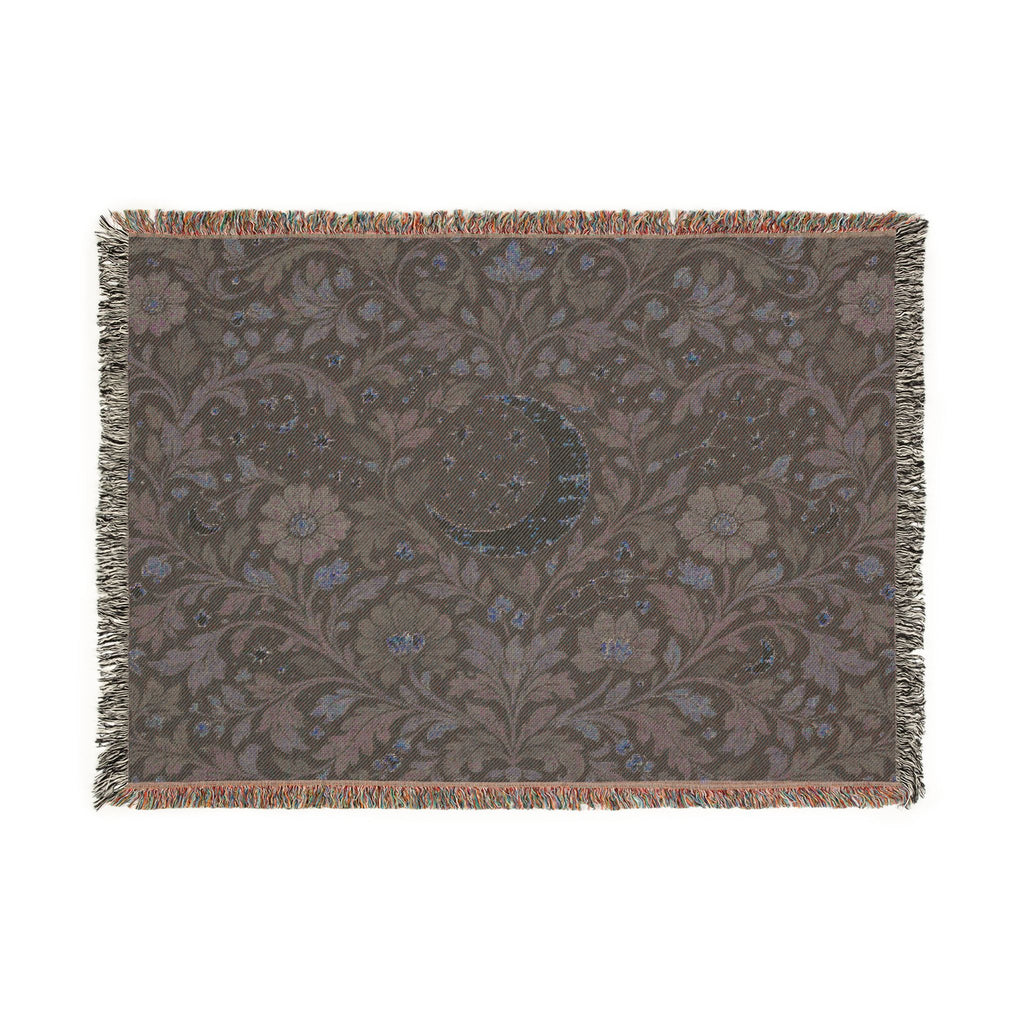 Crescent Moon Floral Woven Blanket | Starry Night Tapestry Throw