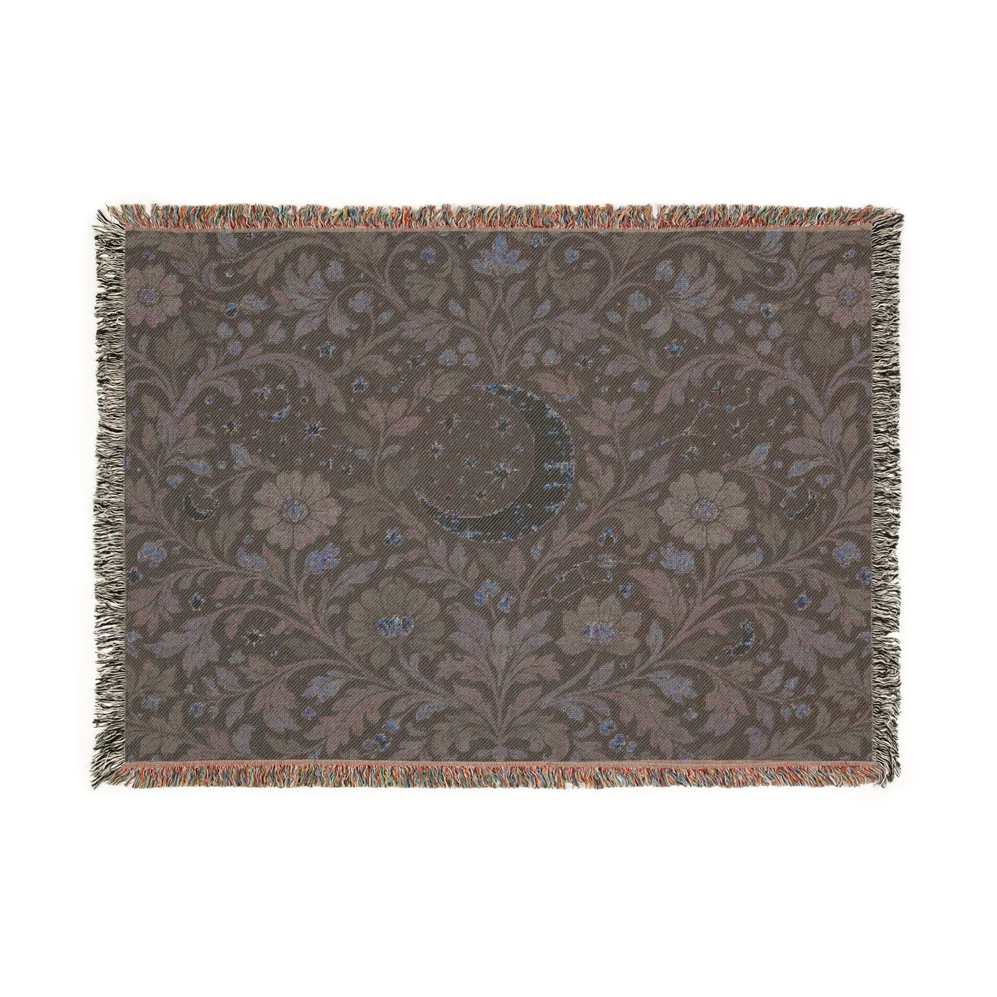 Crescent Moon Floral Woven Blanket | Starry Night Tapestry Throw