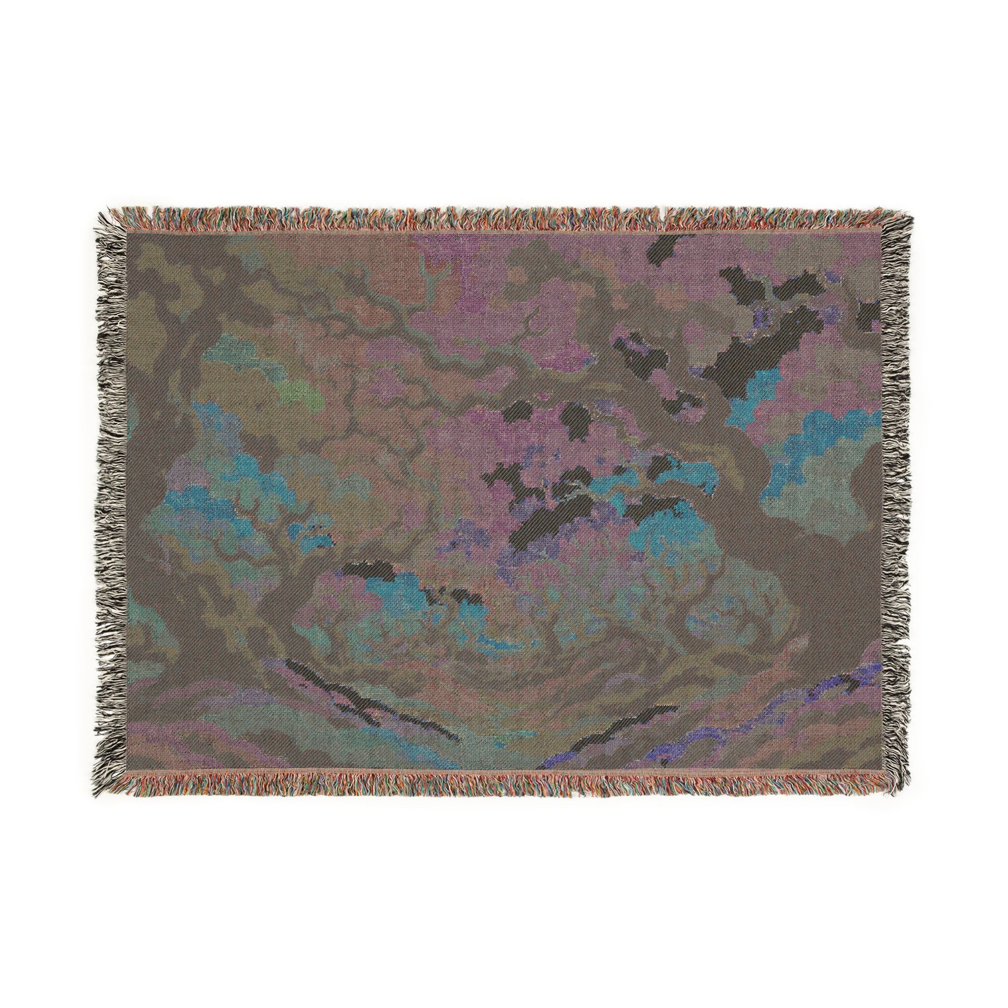 Enchanted Forest Tapestry Woven Blanket | Colorful Tree Canopy Throw