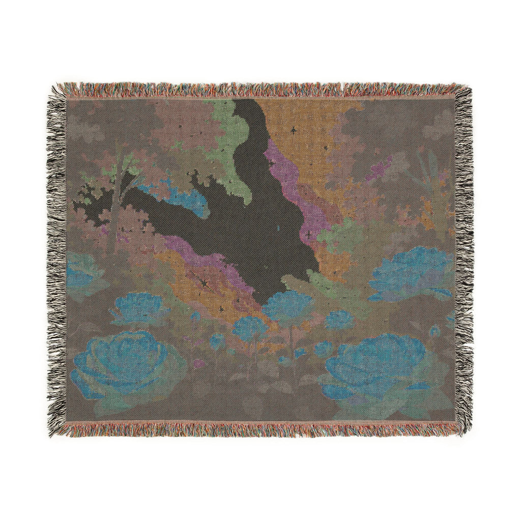 Sunset Rose Meadow Woven Blanket | Floral Landscape Throw