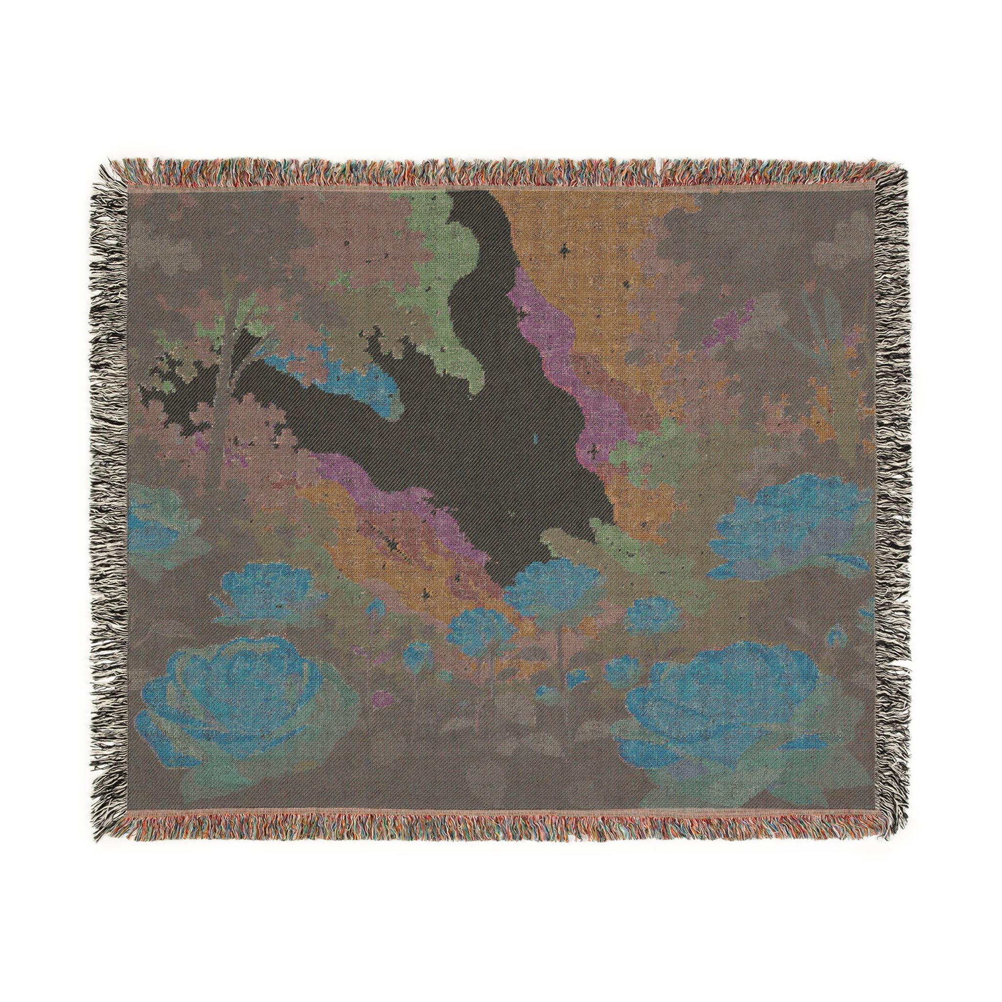 Sunset Rose Meadow Woven Blanket | Floral Landscape Throw