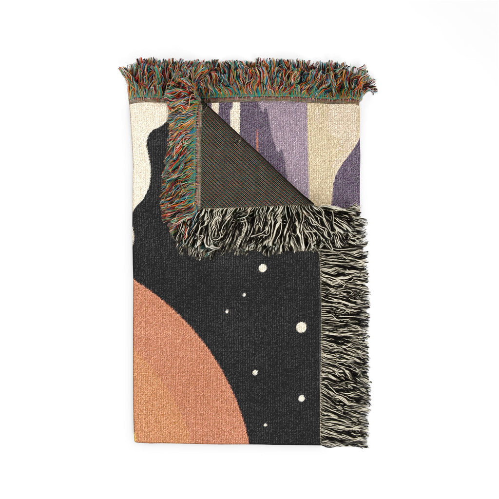 Retro Sunset Arch Woven Blanket | Boho Landscape Tapestry Throw