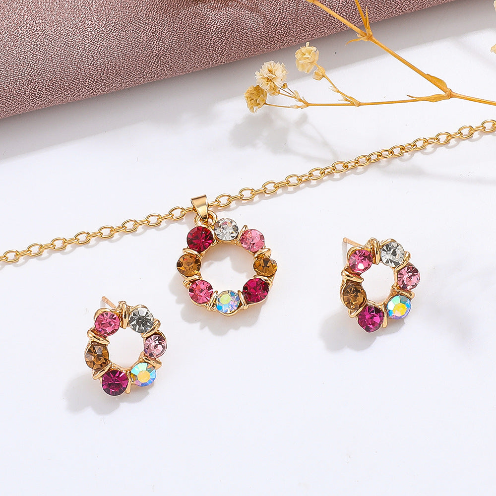 Colorful Gemstone Jewelry Set with Necklace and Earrings