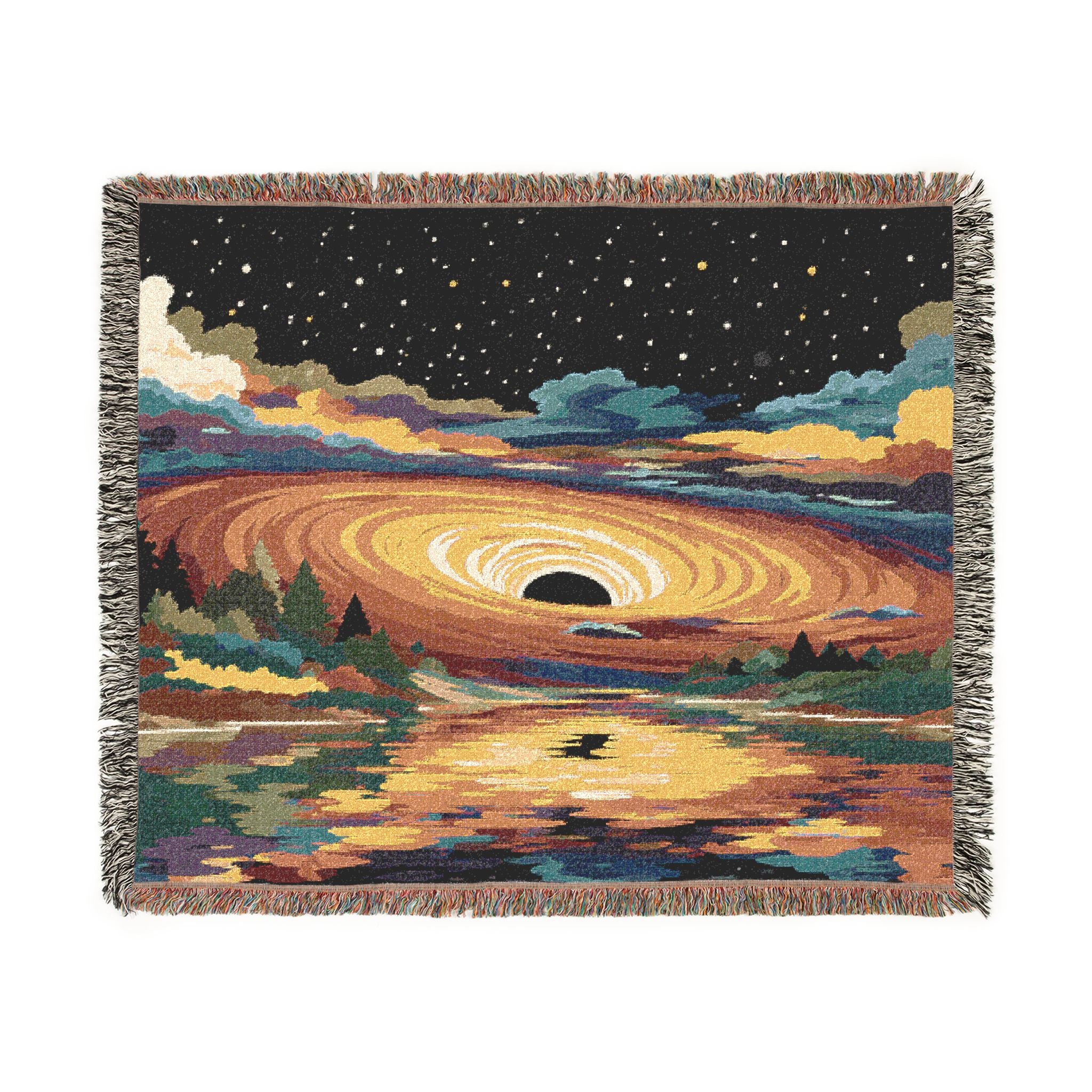 Galaxy Whirlpool woven blanket | cosmic landscape, starry sky, sunset reflection