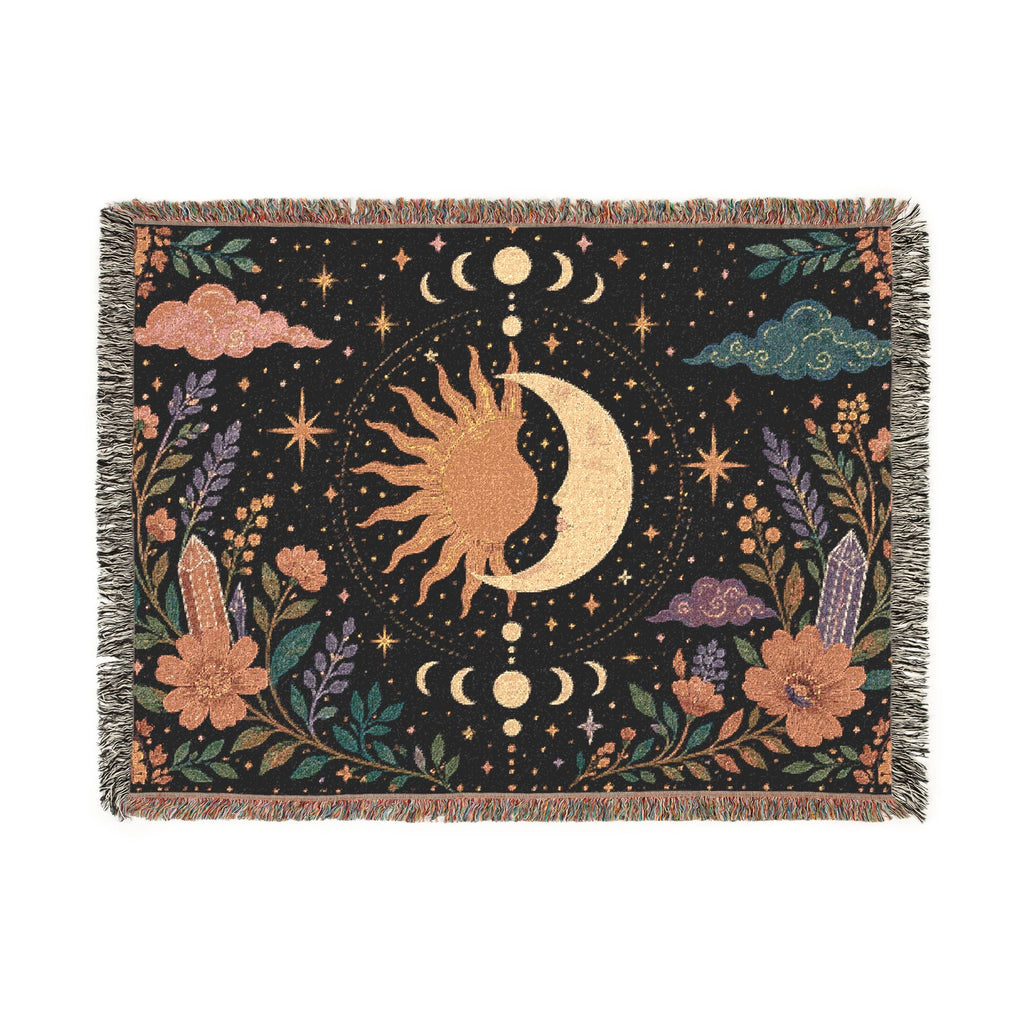Sun and Moon Celestial Woven Tapestry Blanket