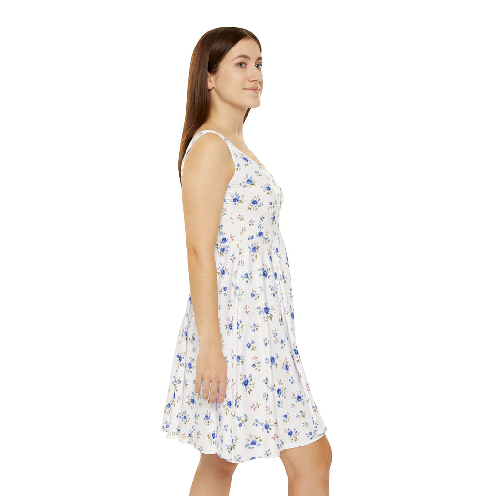 Blue Floral Print Skater Dress