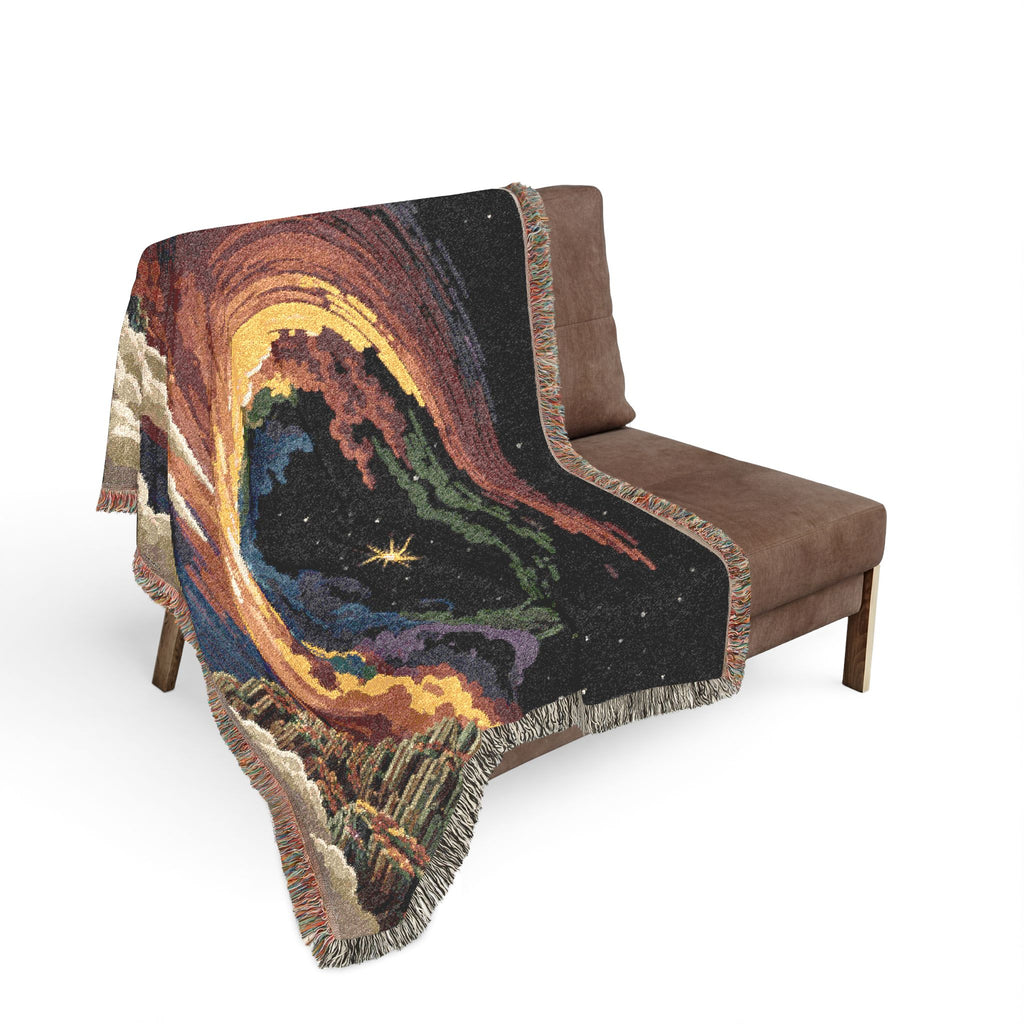 Cosmic Vortex Woven Blanket | Starry Swirl Tapestry Throw