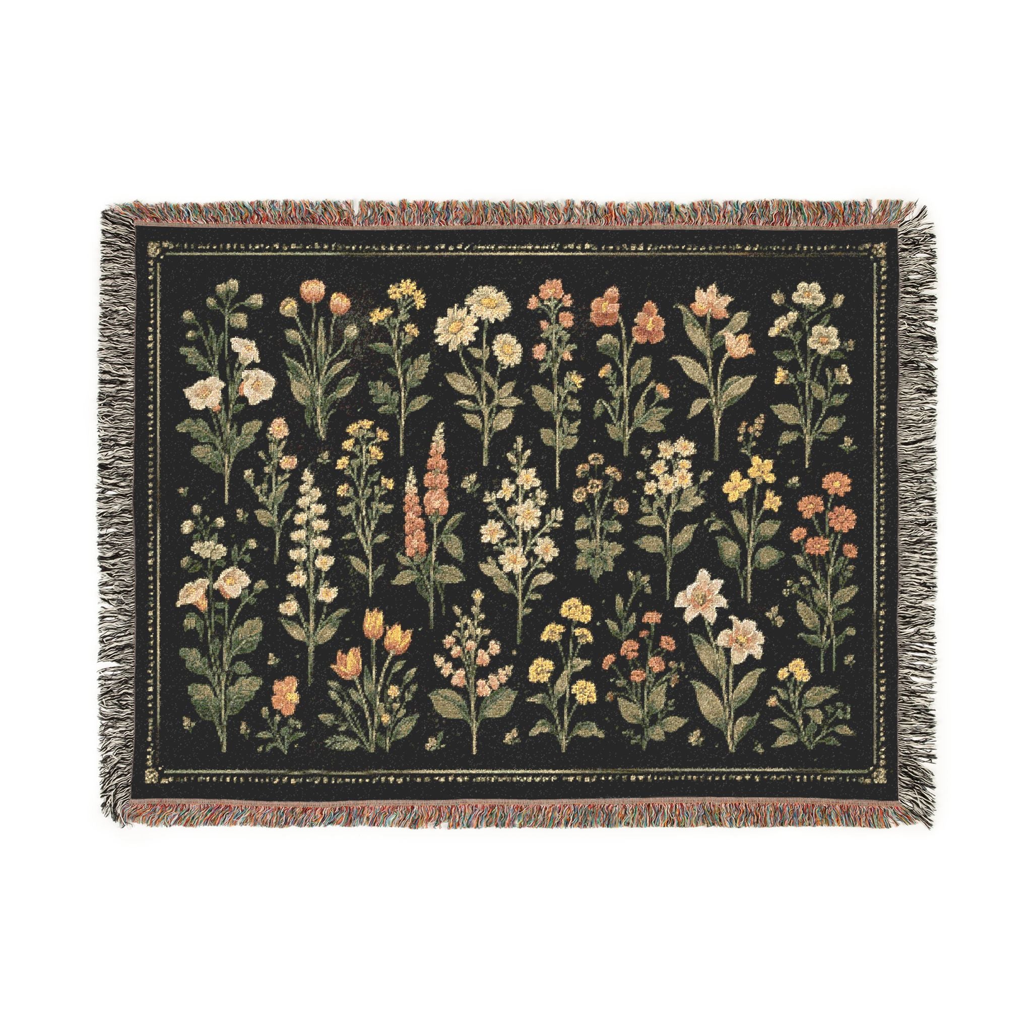 Vintage Floral Tapestry Woven Blanket | Meadow Flowers Throw