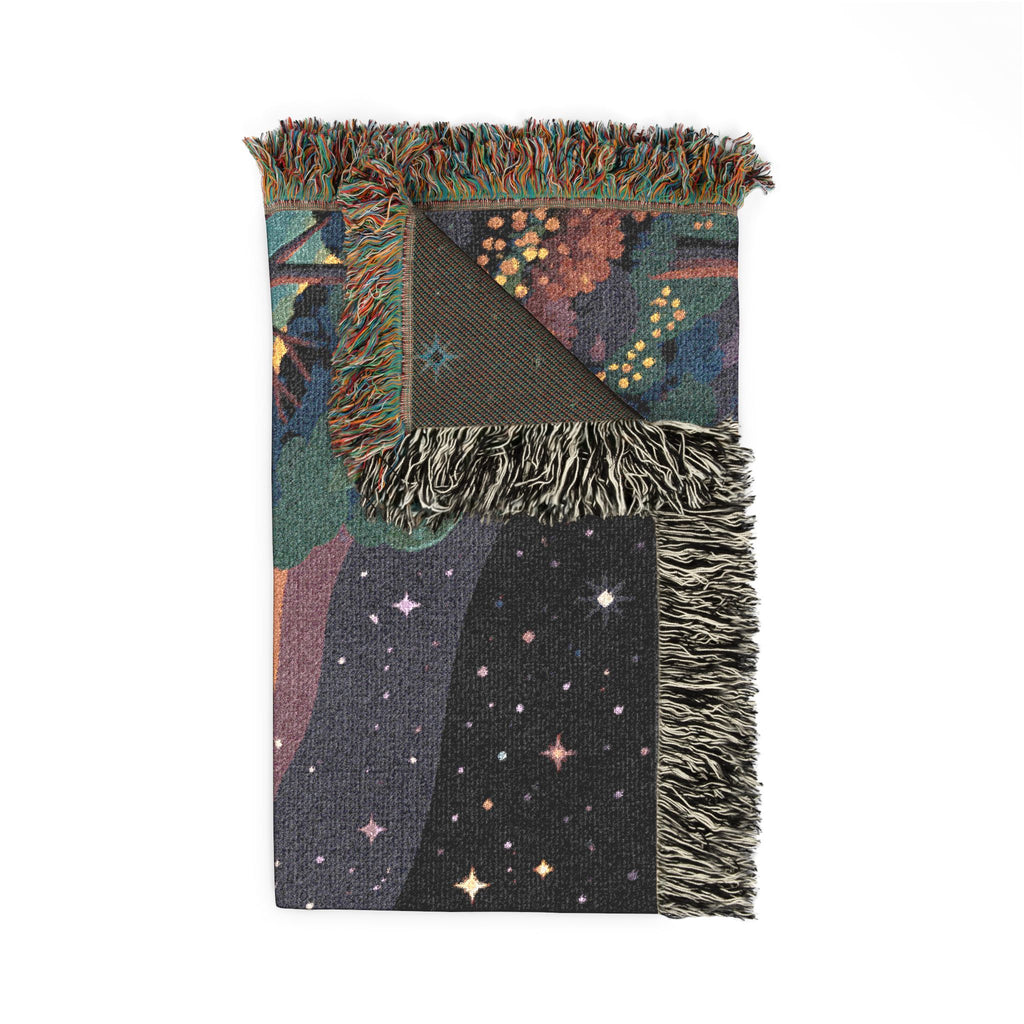 Pixel Rainbow Nightscape Woven Blanket | Starry Lake Scenic Throw