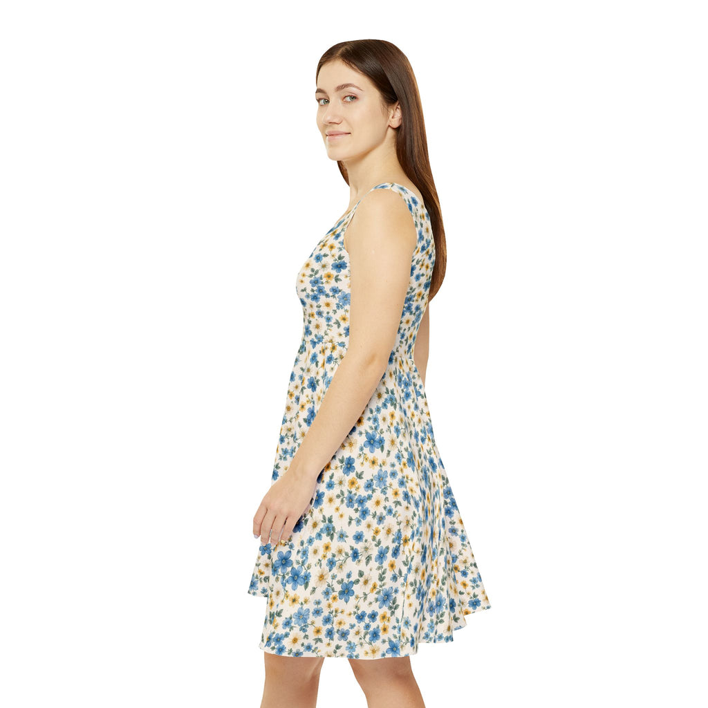 Blue and Yellow Ditsy Floral Skater Dress
