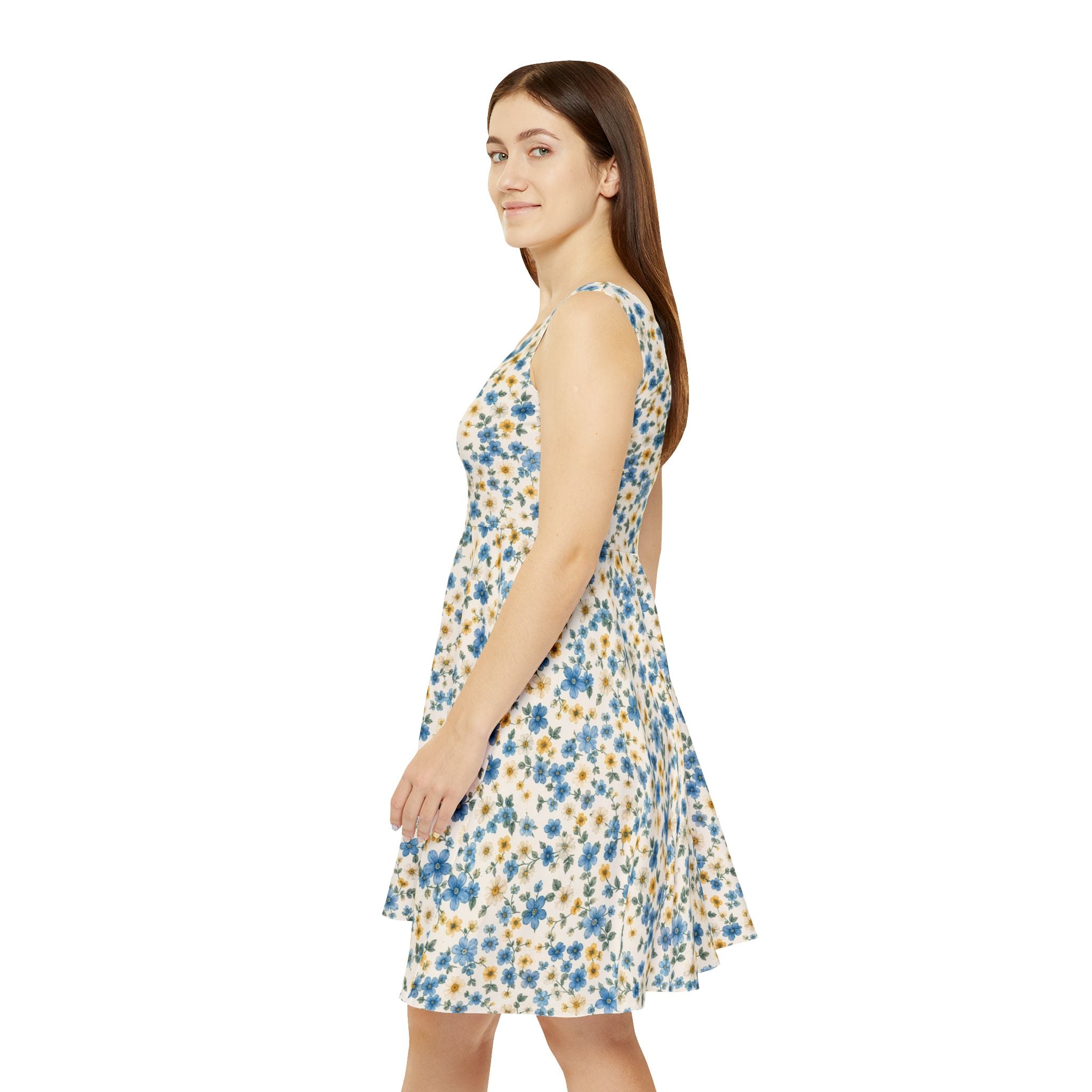 Blue and Yellow Ditsy Floral Skater Dress
