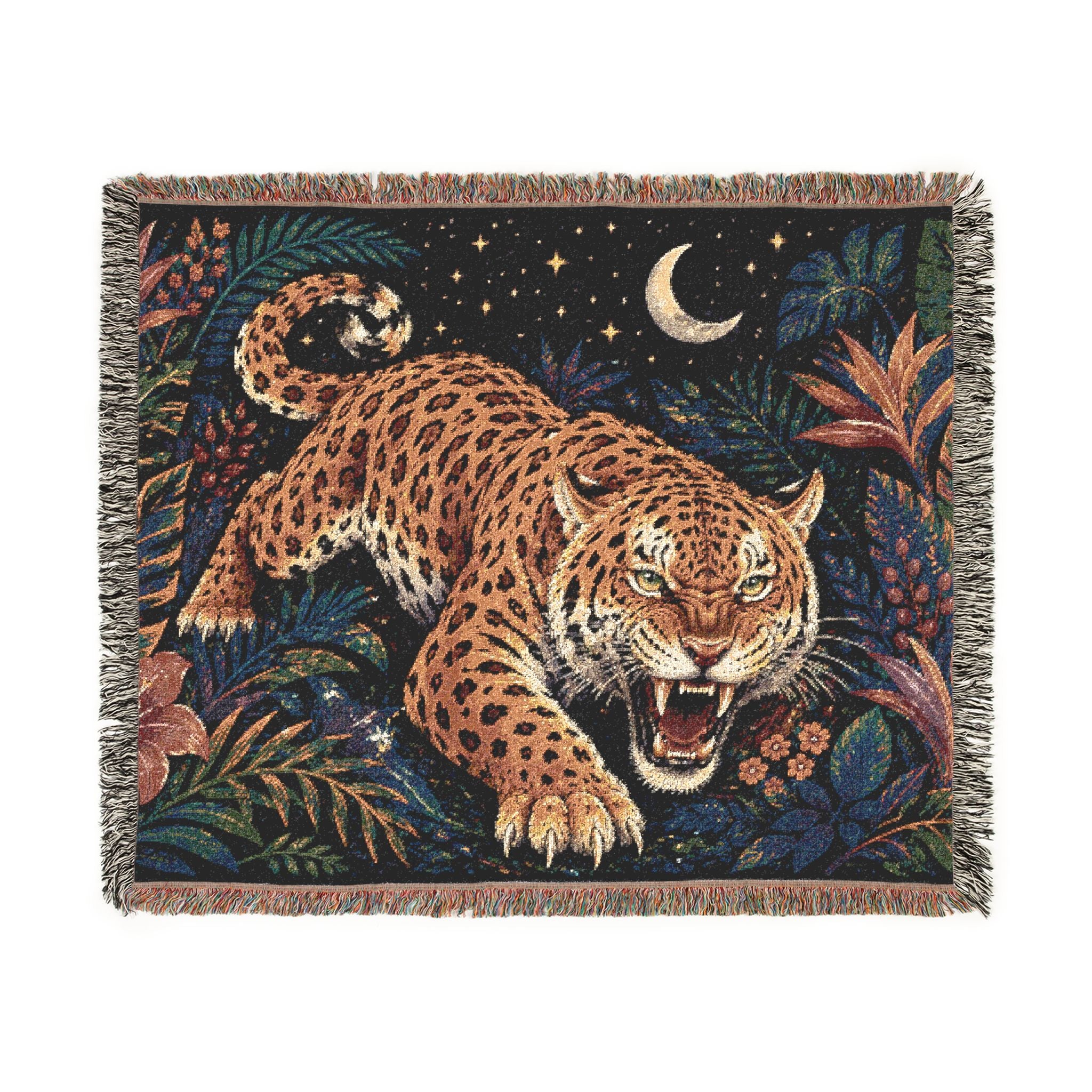 Roaring Tiger Throw Woven Blanket | Jungle Moon Tapestry