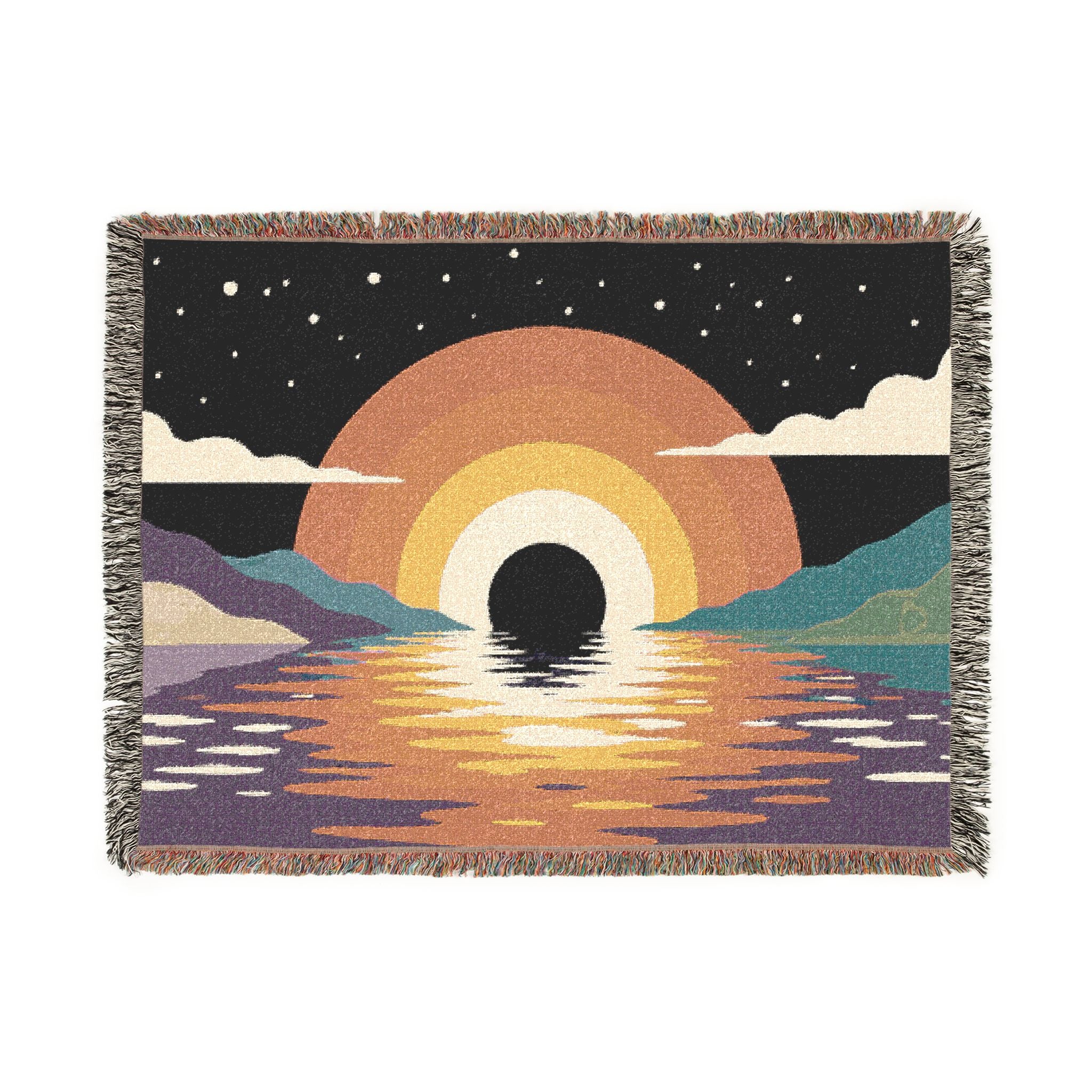 Retro Sunset Arch Woven Blanket | Boho Landscape Tapestry Throw
