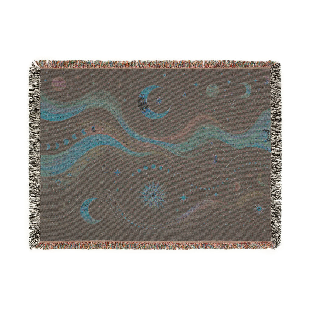 Celestial Waves Woven Blanket | Moon Stars Tapestry Throw