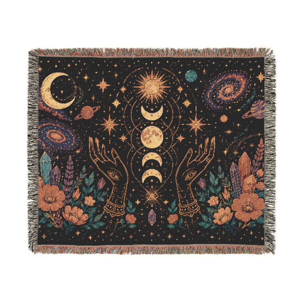 Celestial Moon Phases Woven Tapestry Blanket