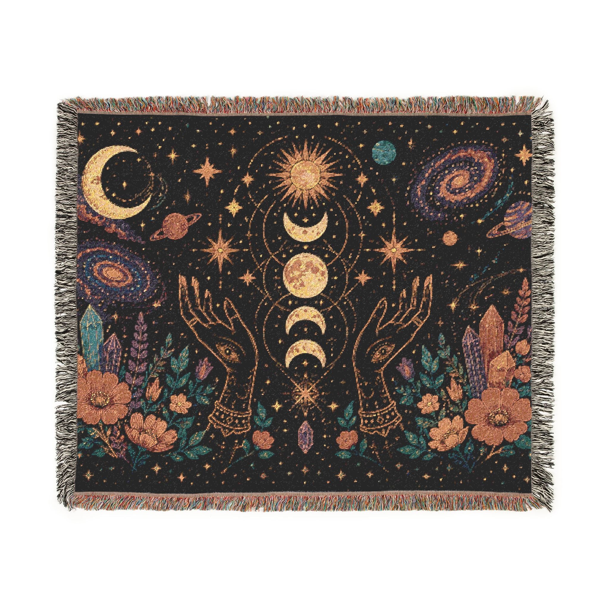 Celestial Moon Phases Woven Tapestry Blanket