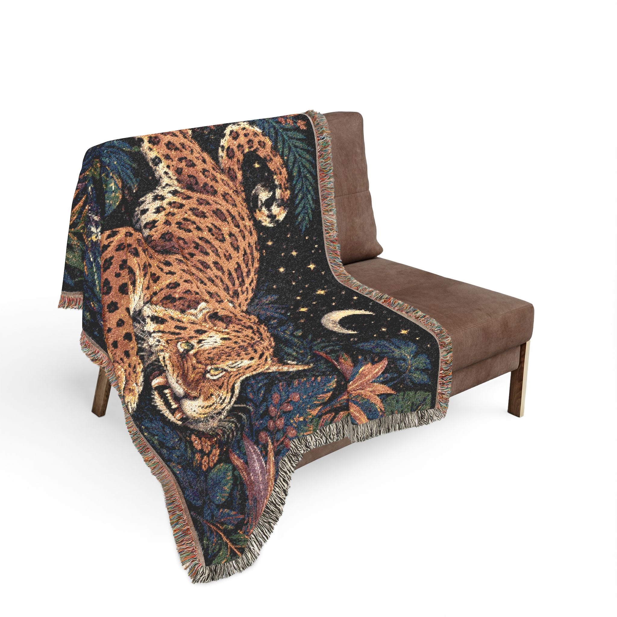 Roaring Tiger Throw Woven Blanket | Jungle Moon Tapestry