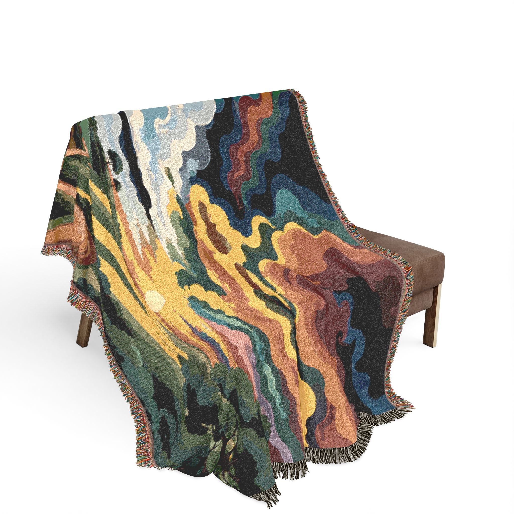 Sunset Landscape Woven Blanket | Scenic Countryside Tapestry Throw