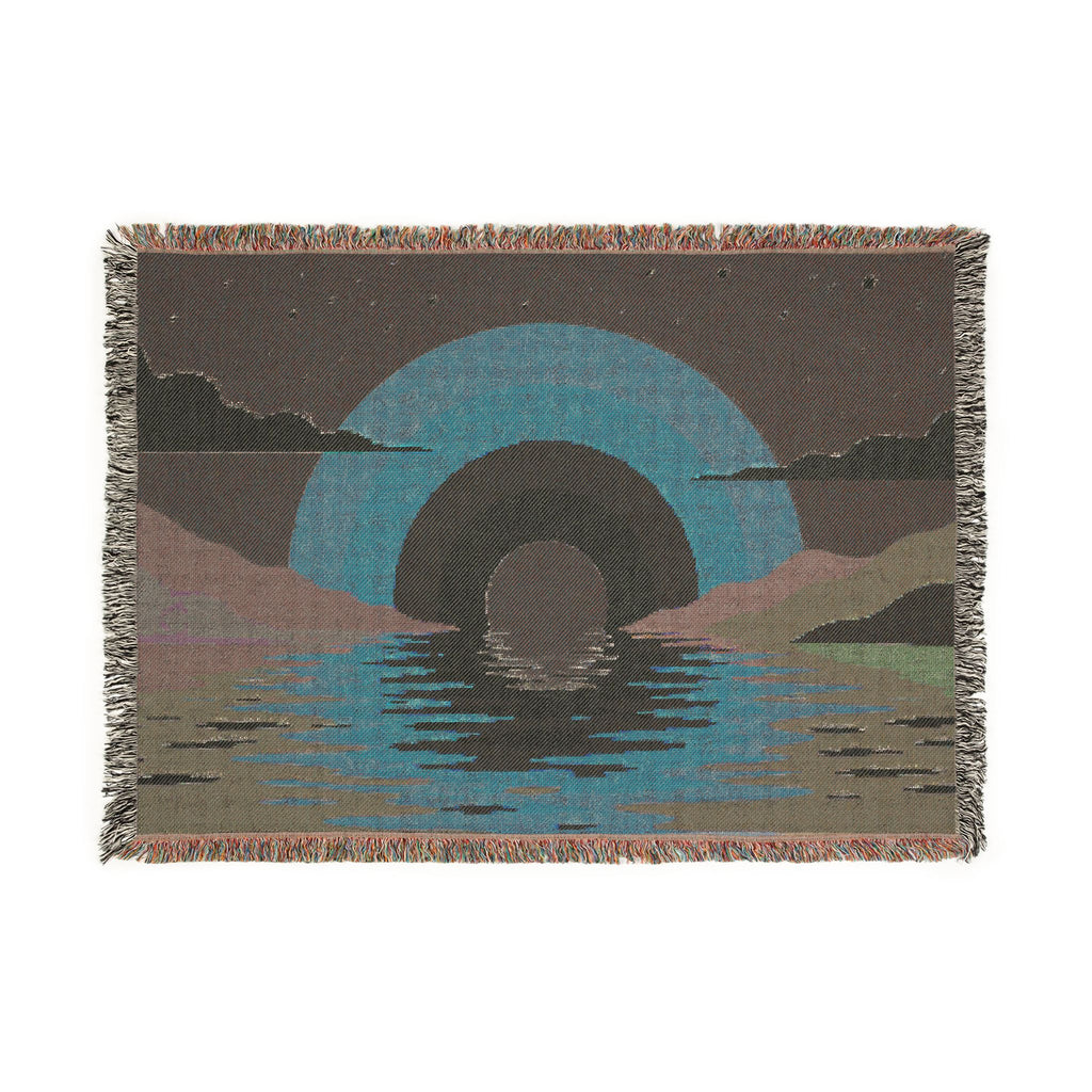 Retro Sunset Arch Woven Blanket | Boho Landscape Tapestry Throw