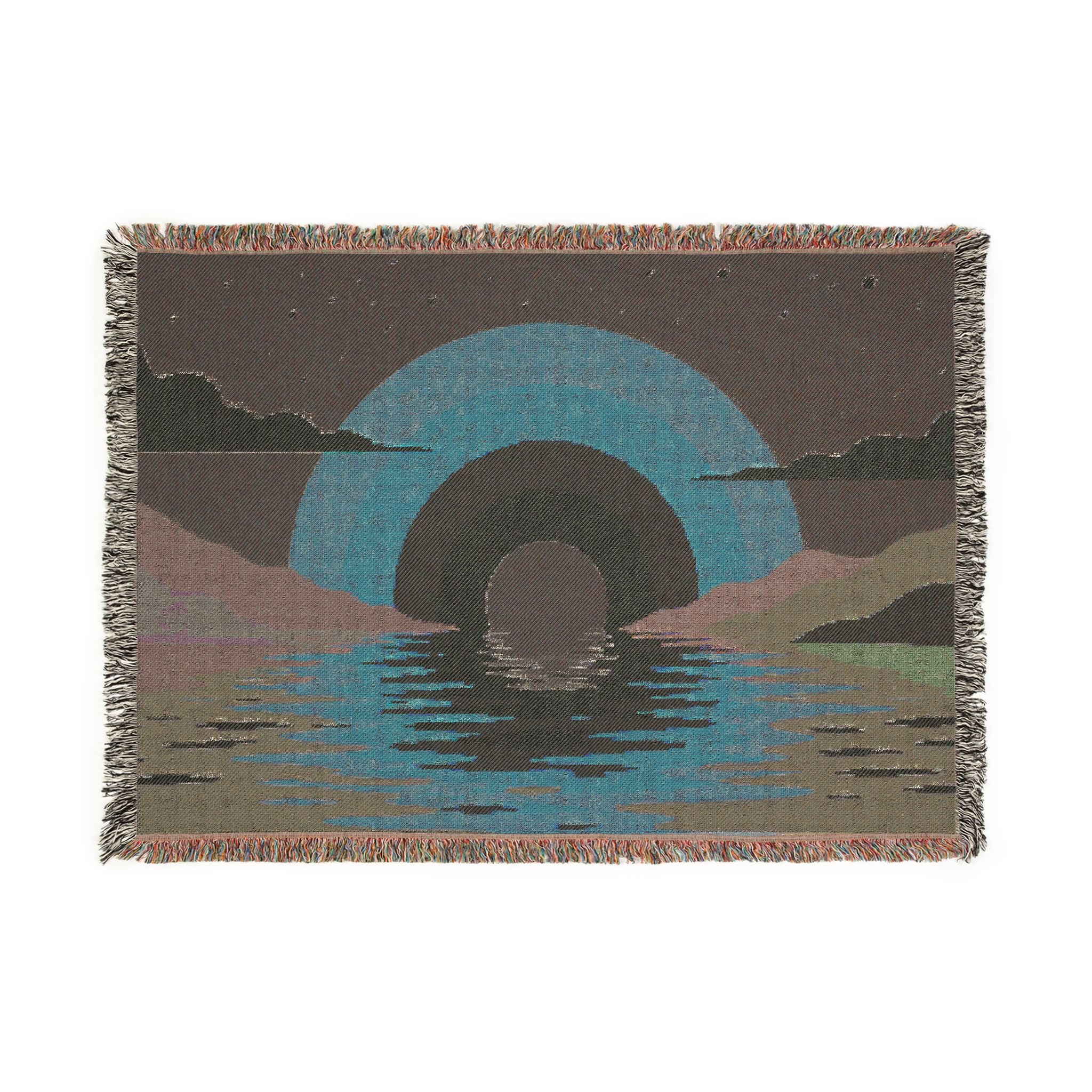 Retro Sunset Arch Woven Blanket | Boho Landscape Tapestry Throw